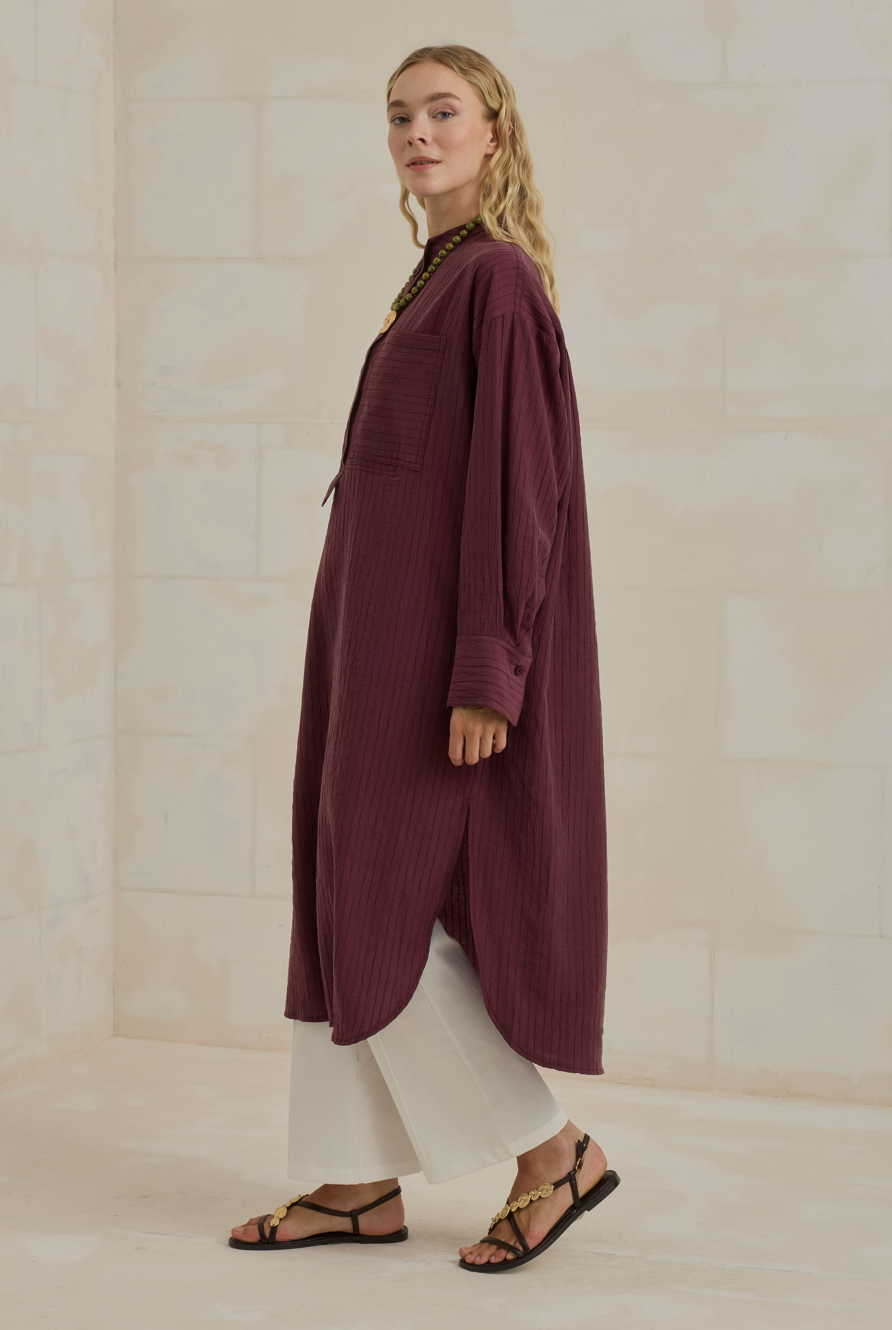 Striped Textured Tunic Bordeaux - 3