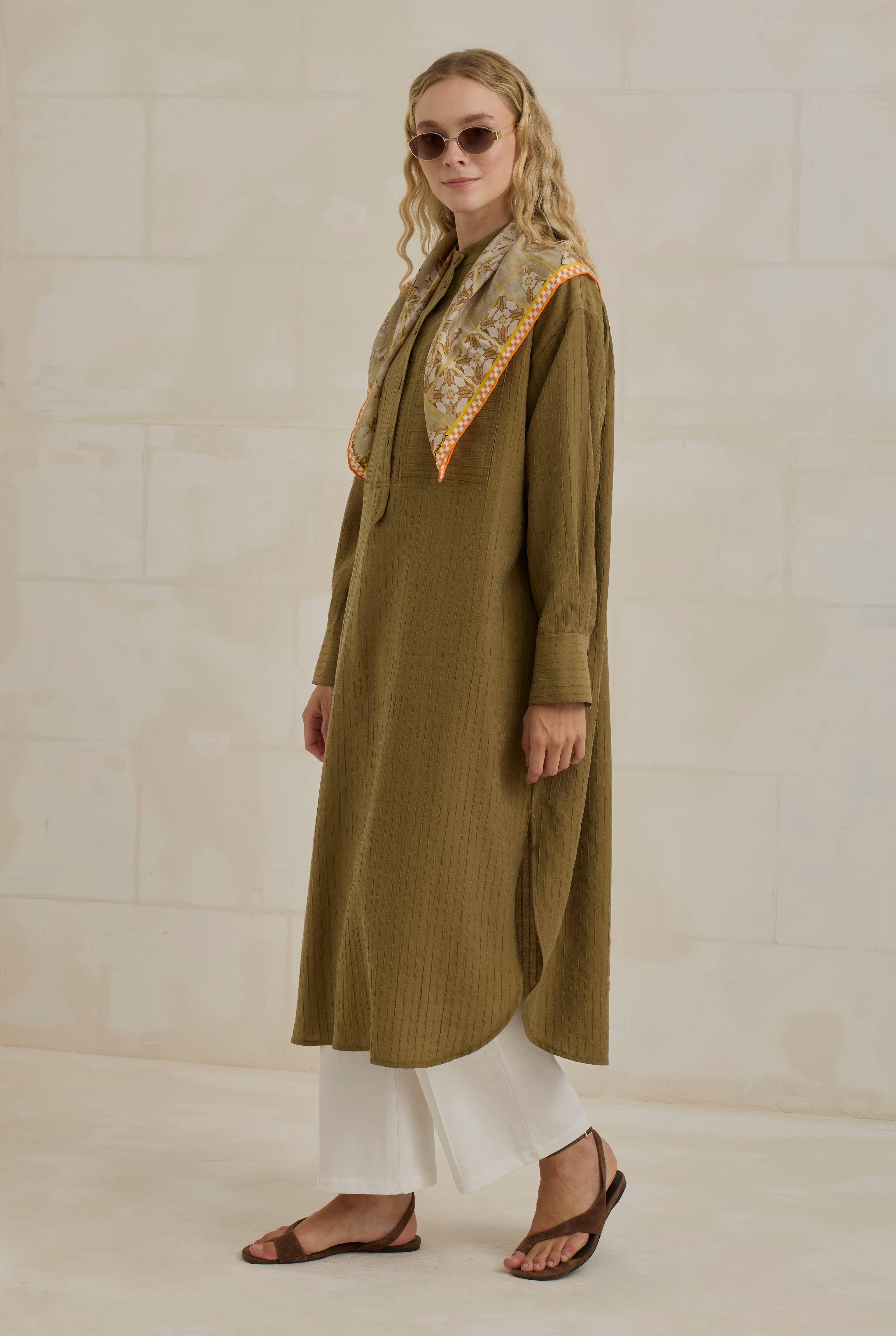 Çizgi Dokulu Tunik Olive - 3