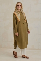 Striped Textured Tunic Olive Green 