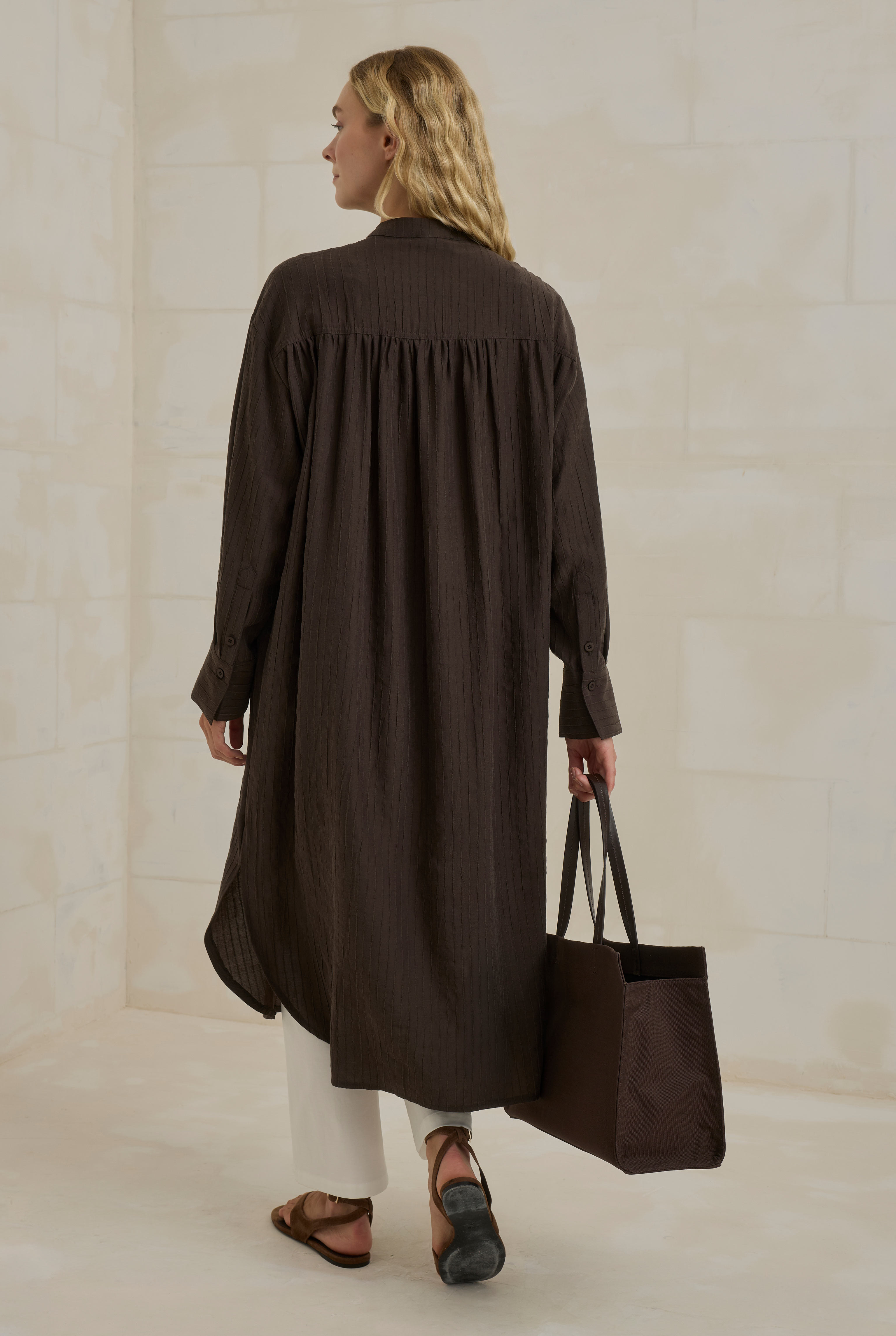 Striped Textured Tunic Brown - 3