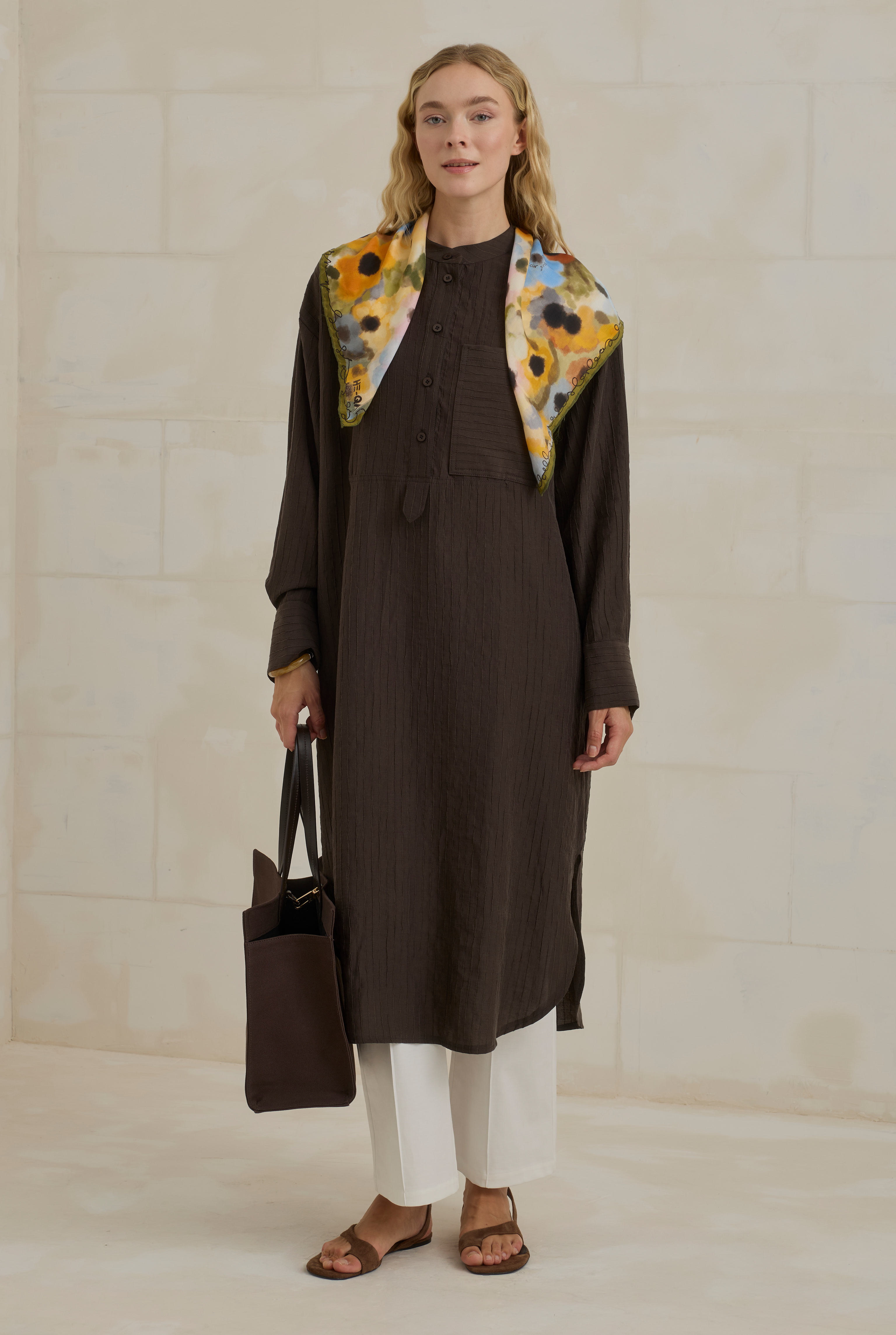 Striped Textured Tunic Brown - 2