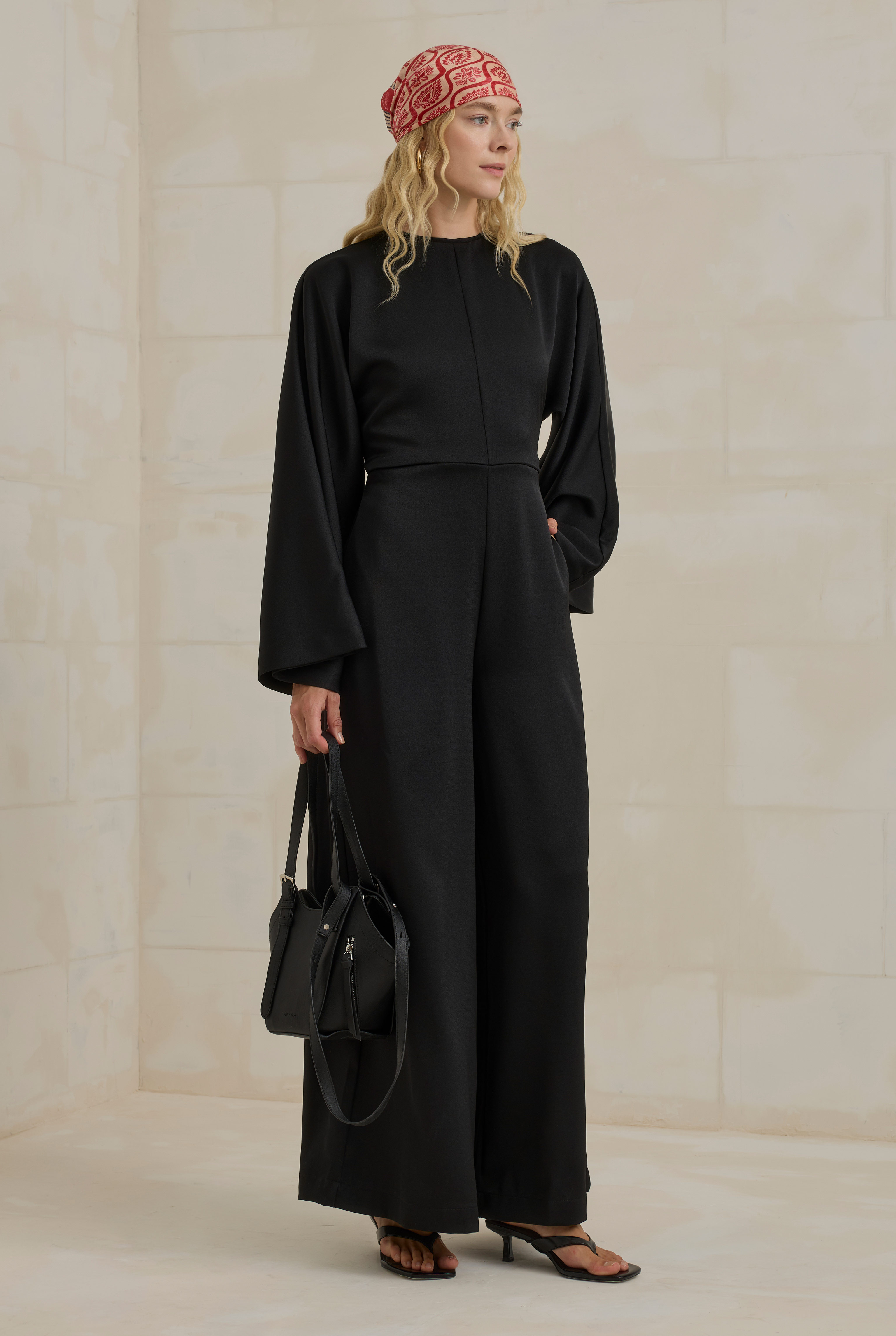 Flowy Wide Sleeve Jumpsuit Black - 3