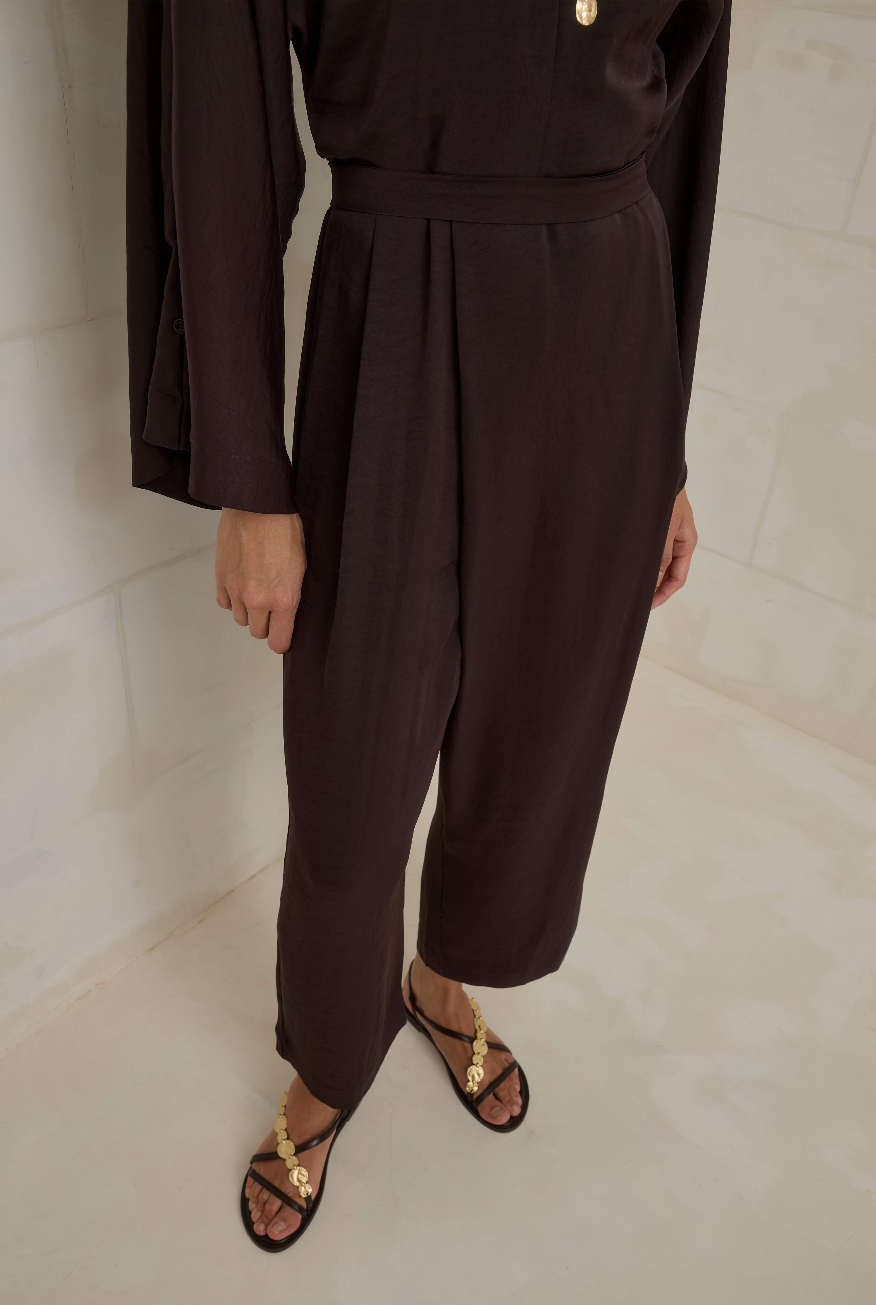 Flowy Harem Jumpsuit Dark Brown - 6