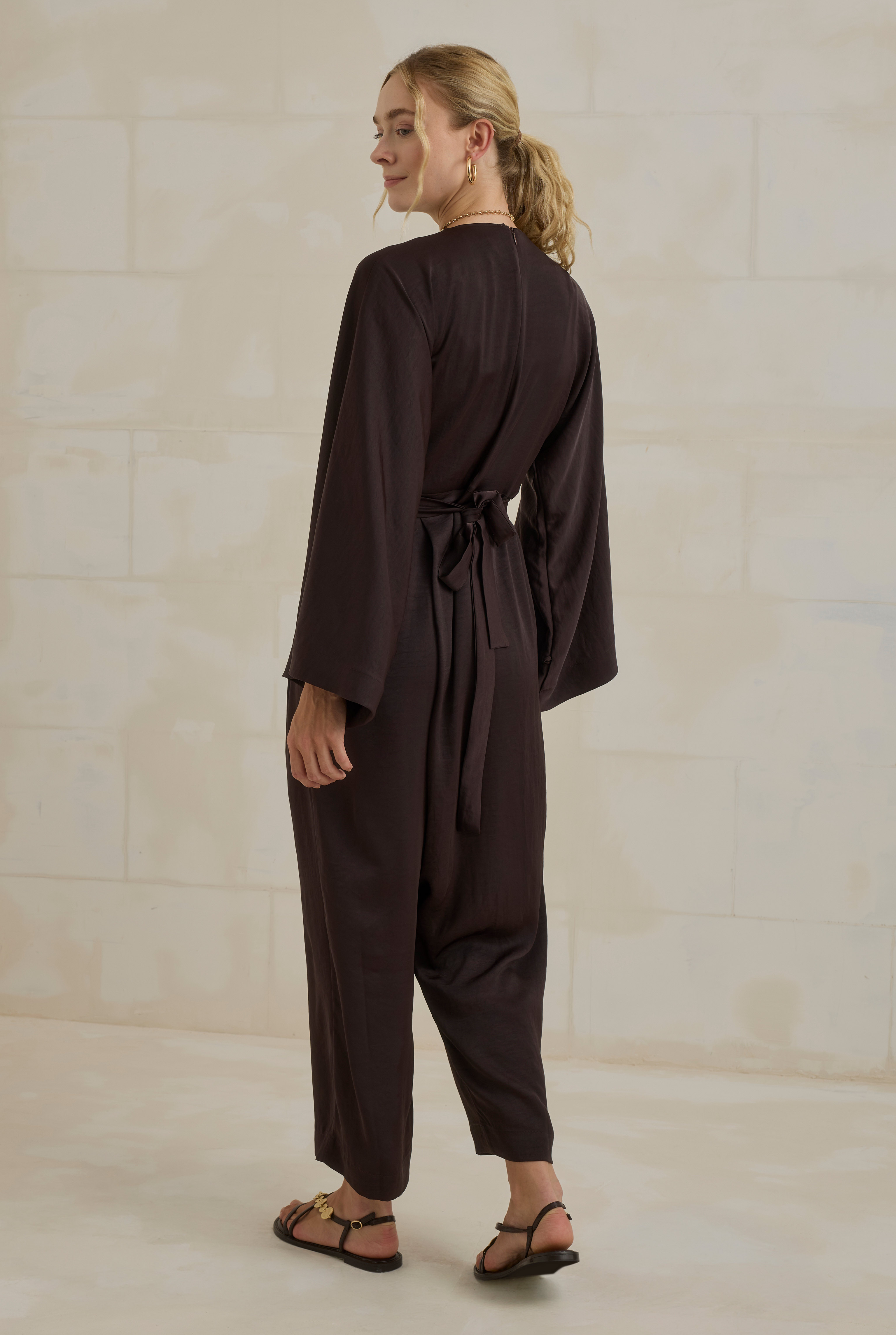 Flowy Harem Jumpsuit Dark Brown - 7
