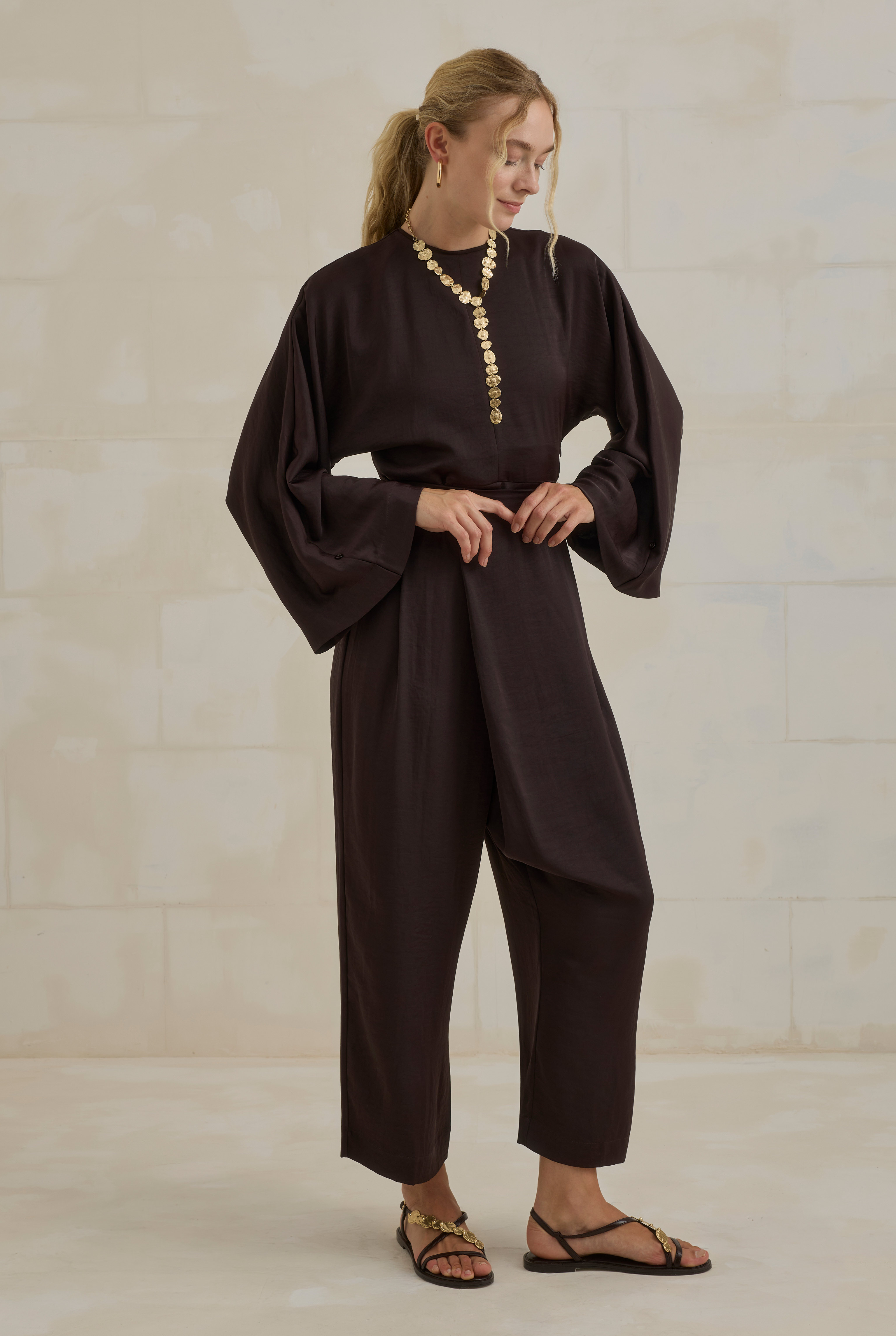 Flowy Harem Jumpsuit Dark Brown - 3