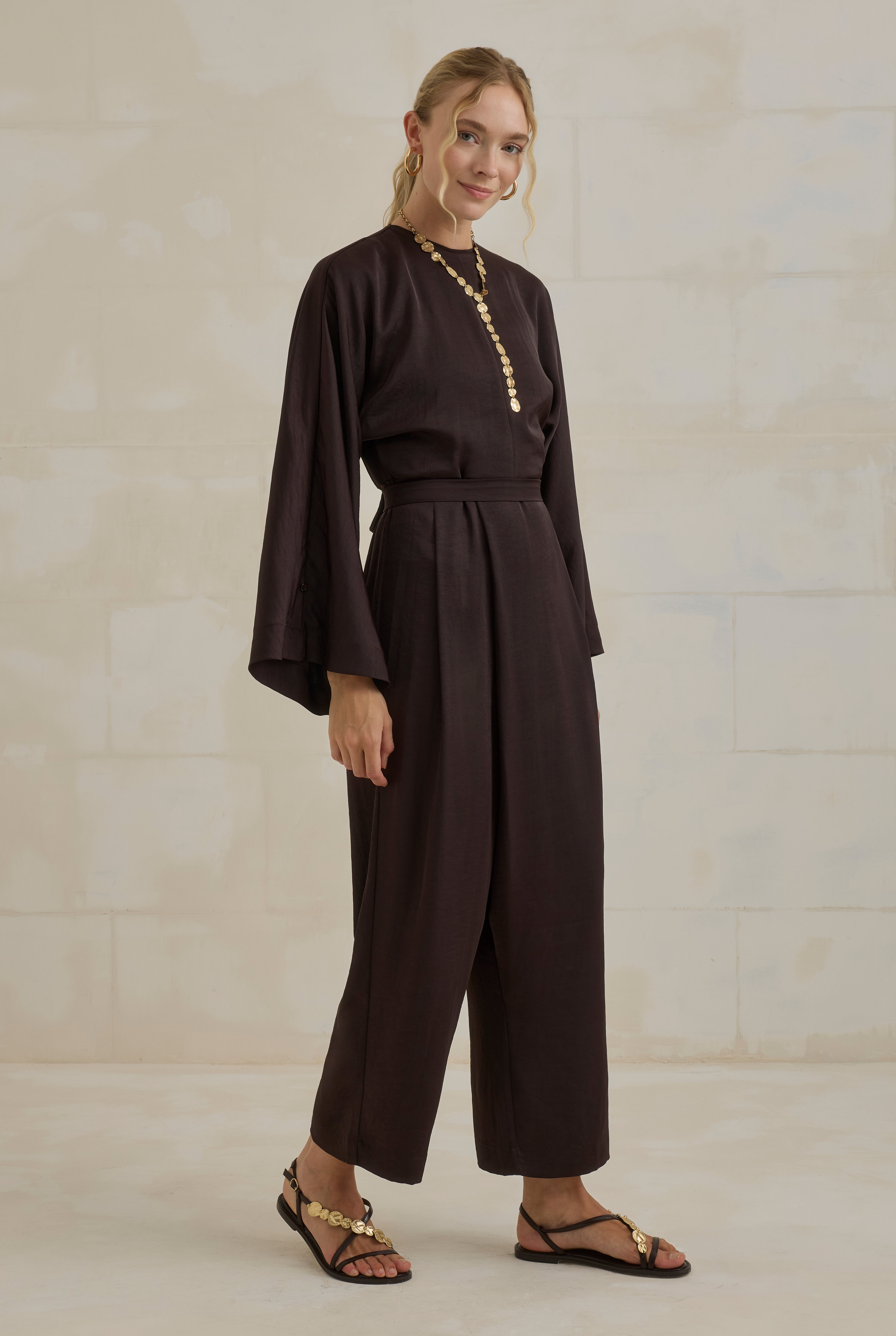 Flowy Harem Jumpsuit Dark Brown - 4