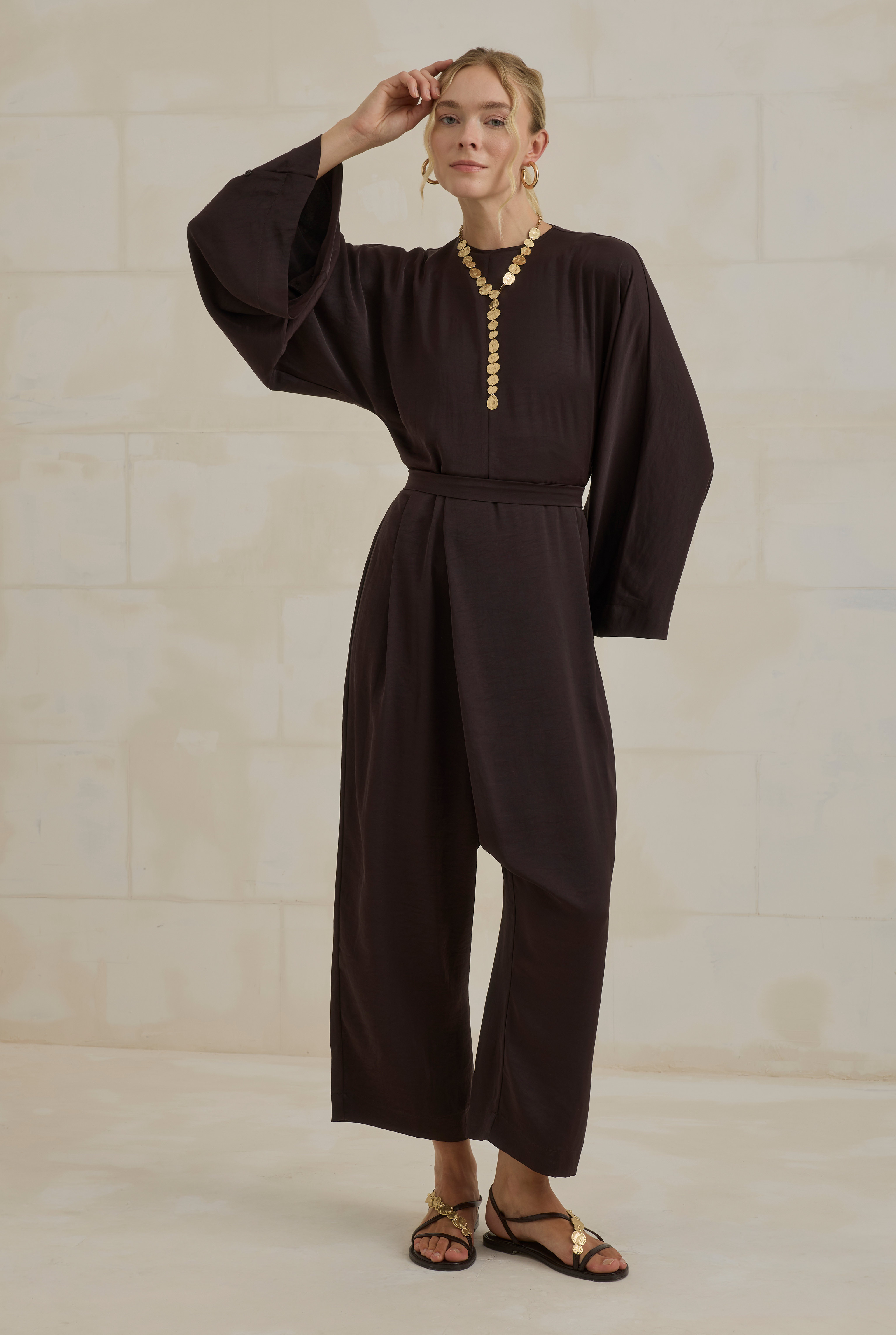 Flowy Harem Jumpsuit Dark Brown - HE-QA