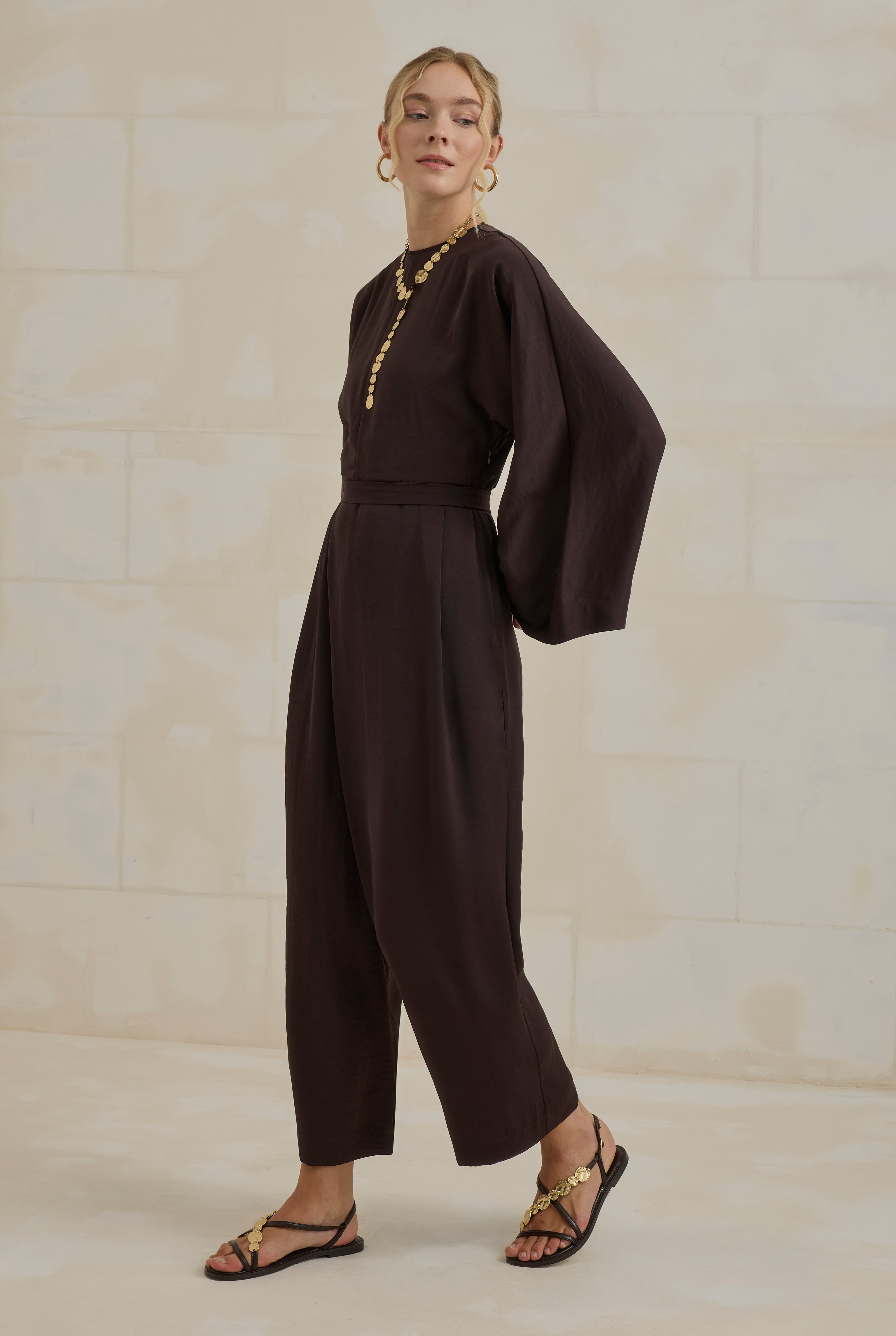 Flowy Harem Jumpsuit Dark Brown - 5