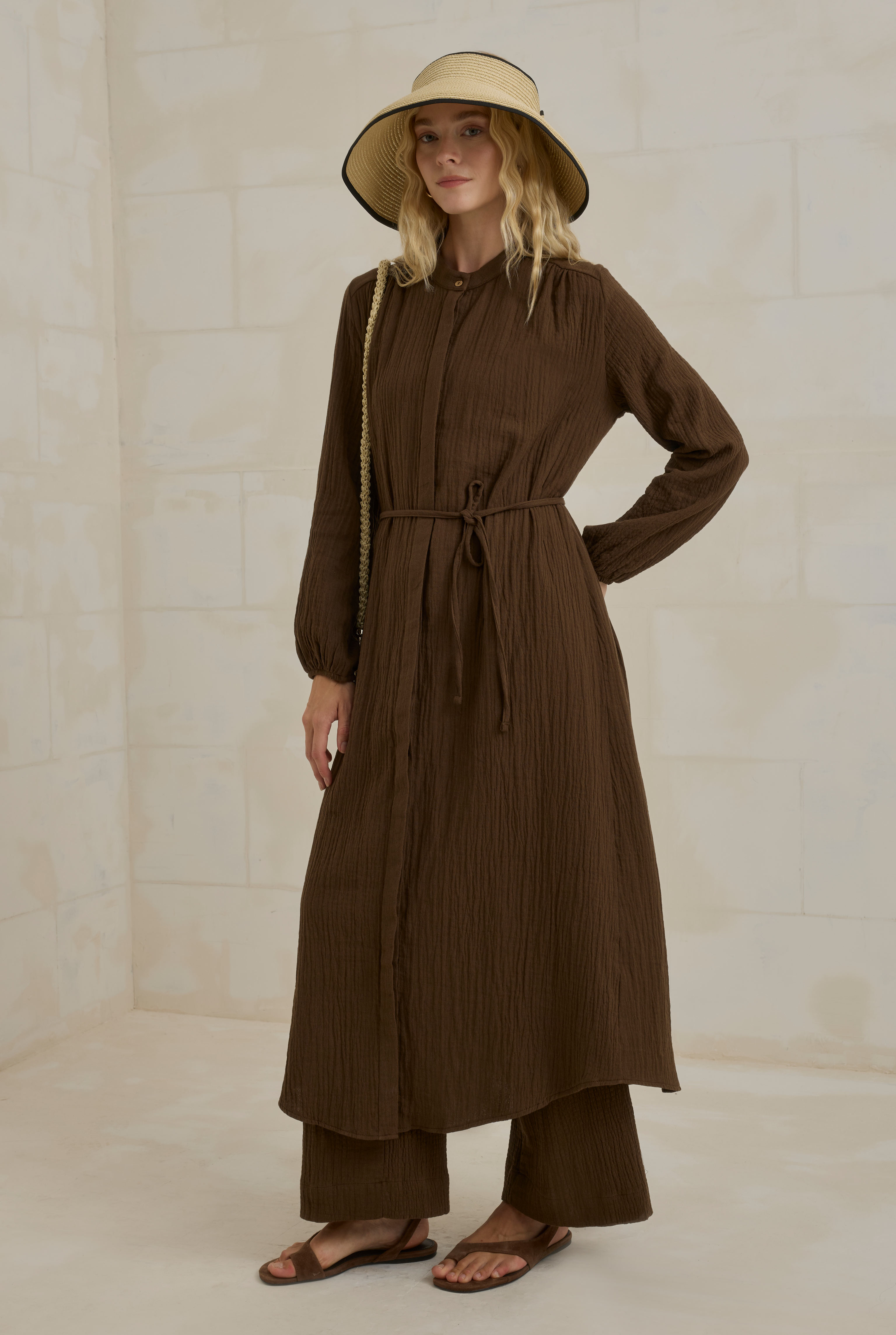 Long Muslin Shirt Dark Brown - 2