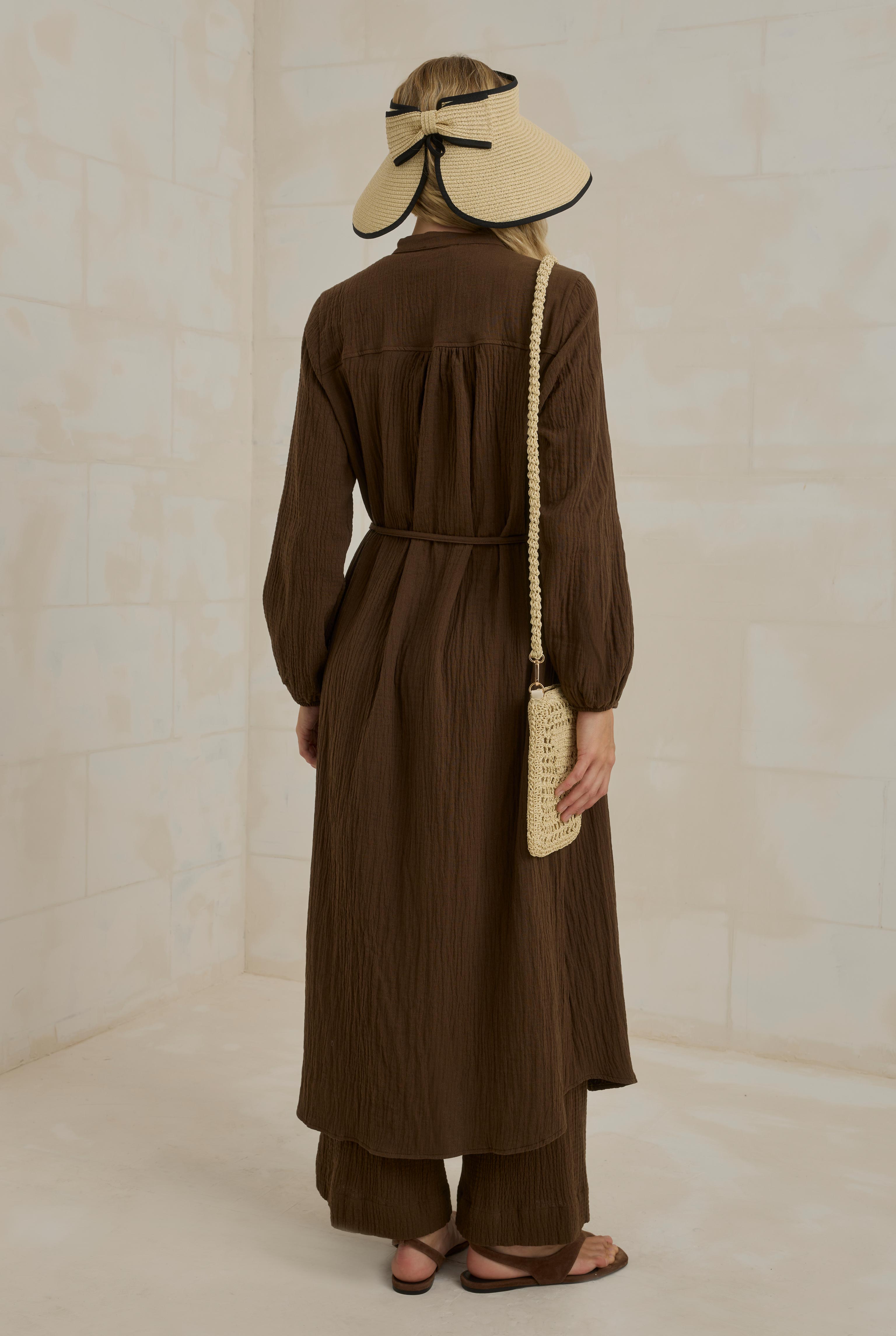Long Muslin Shirt Dark Brown - 3