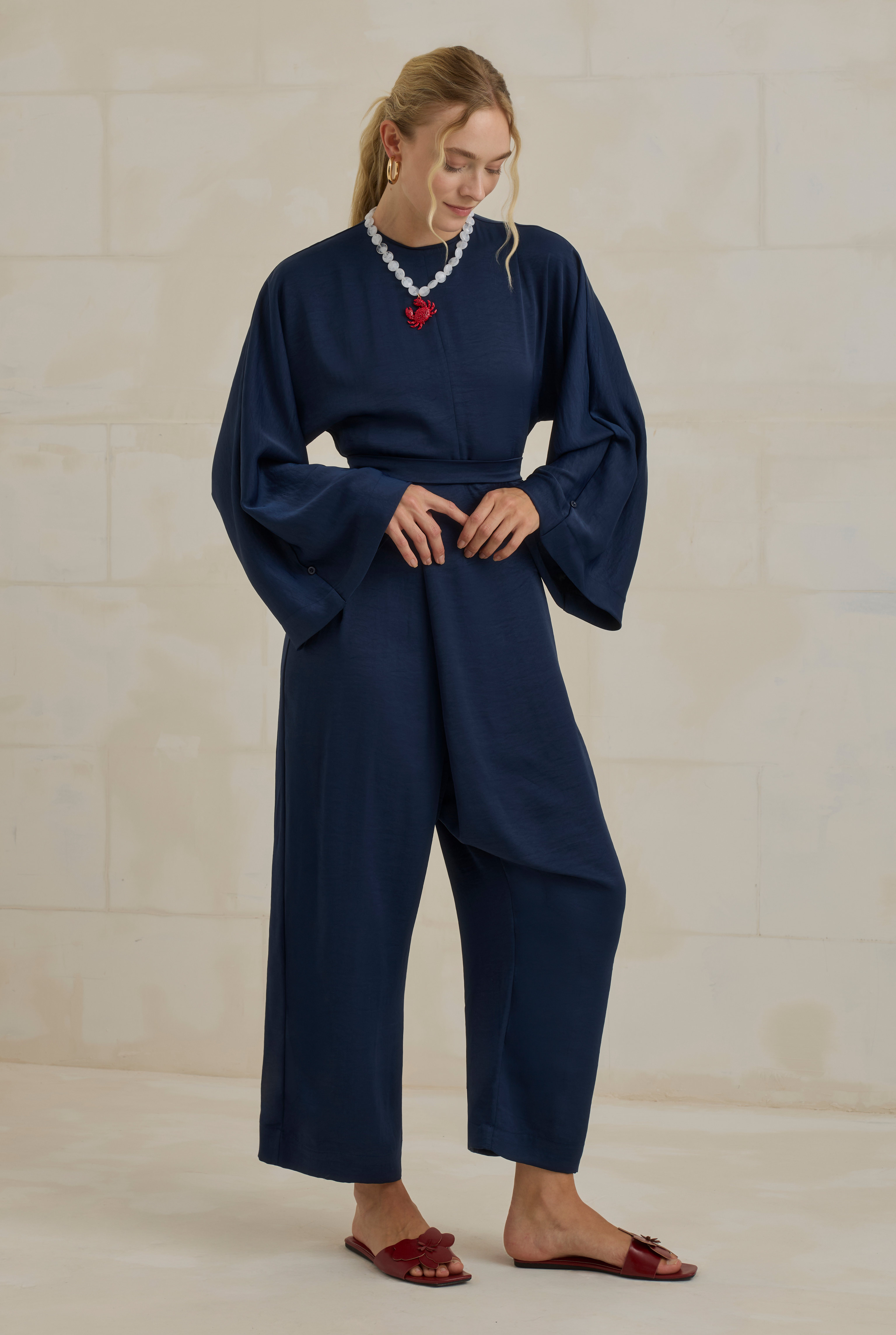 Flowy Harem Jumpsuit Navy Blue - 3