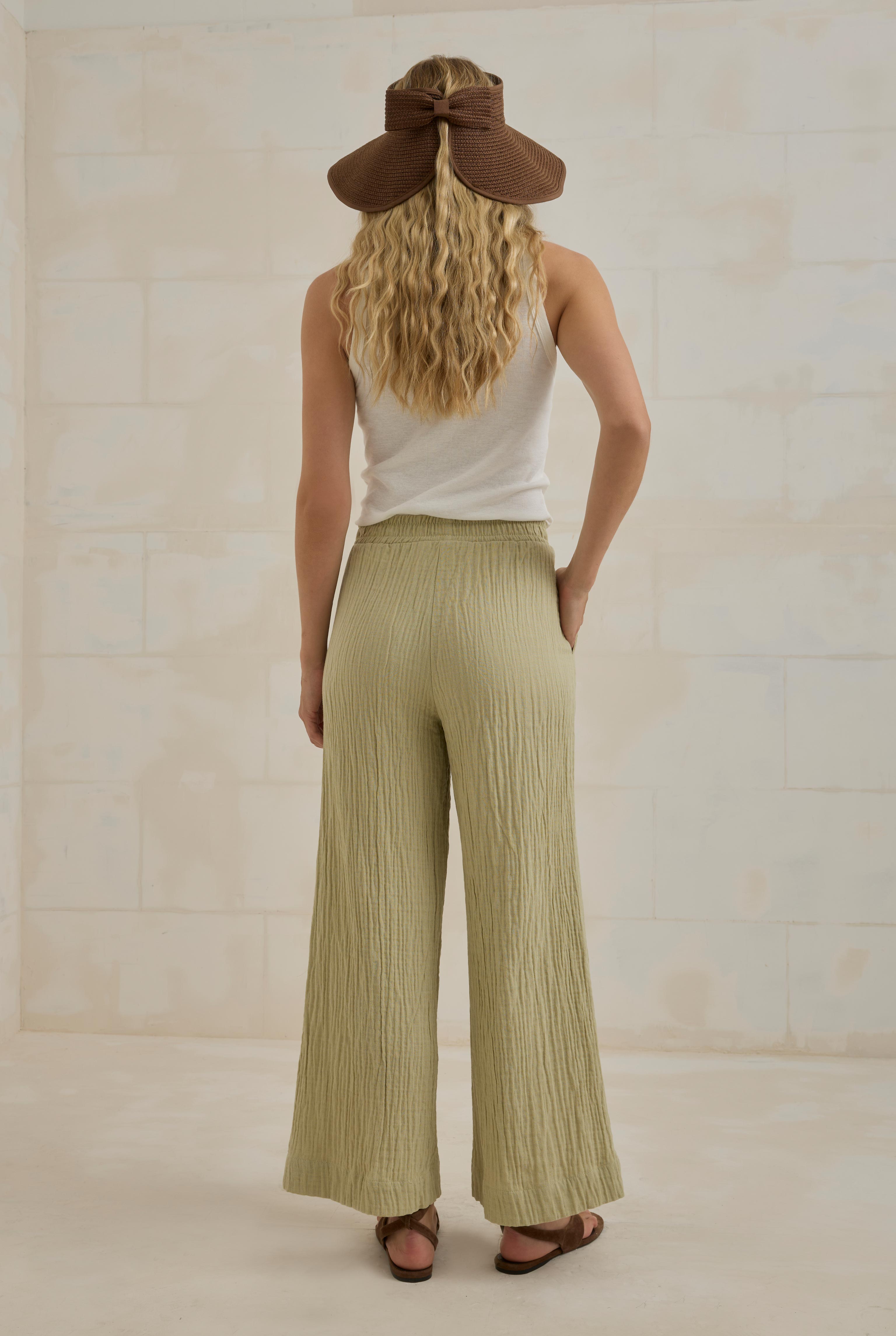 Müslin Bol Paça Pantolon Açık Adaçayı - 3