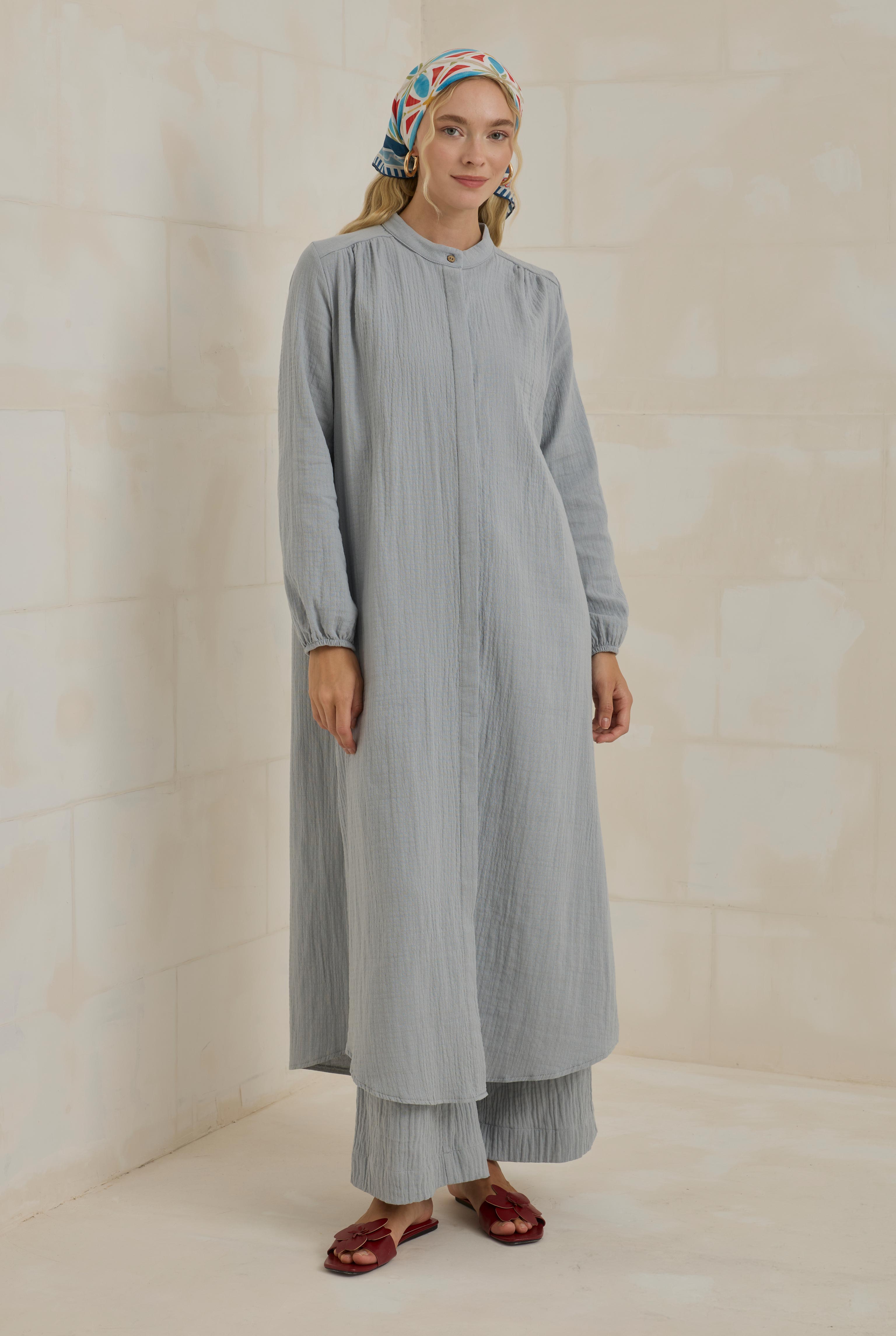 Long Muslin Shirt Pastel Blue - 3