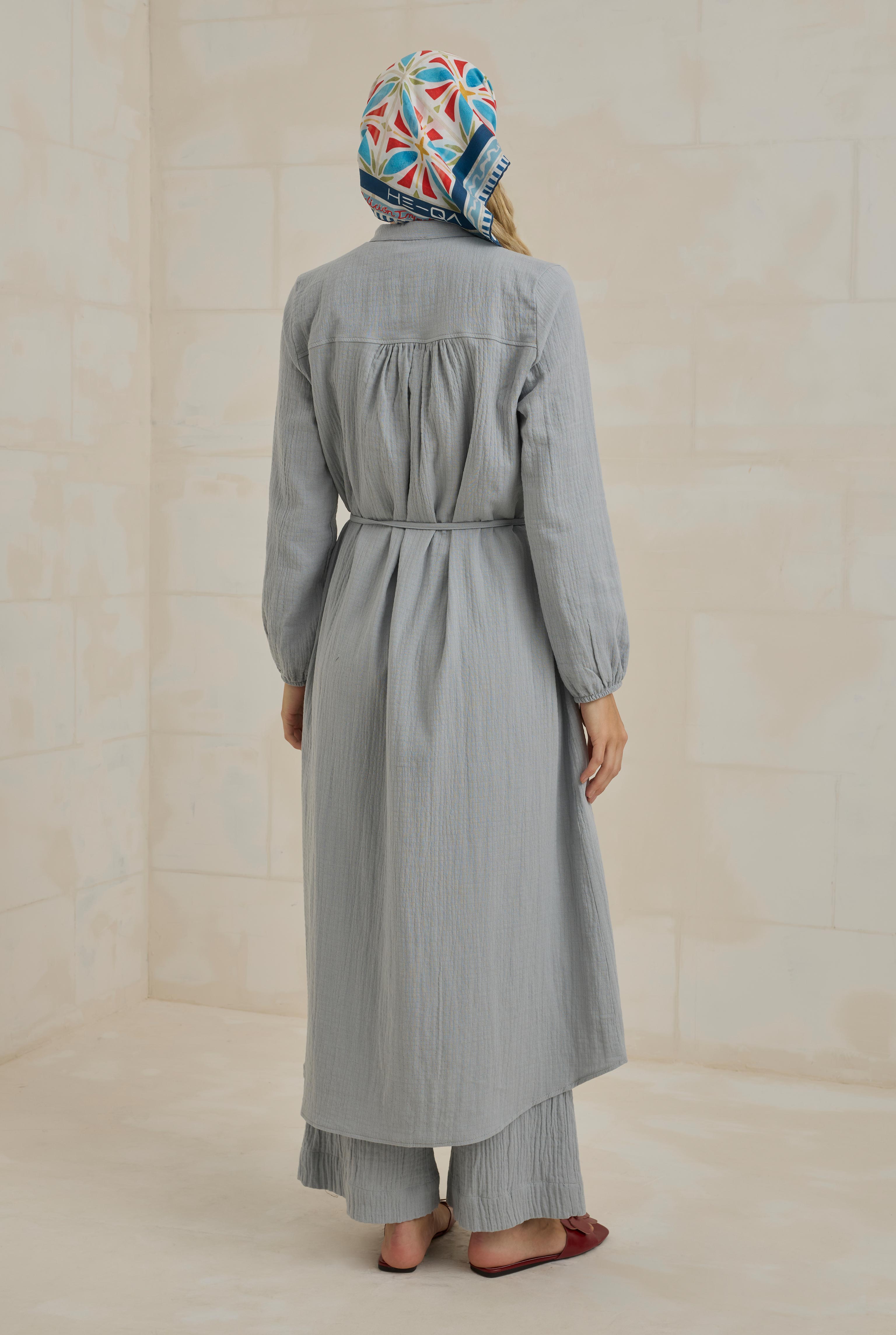 Long Muslin Shirt Pastel Blue - 4