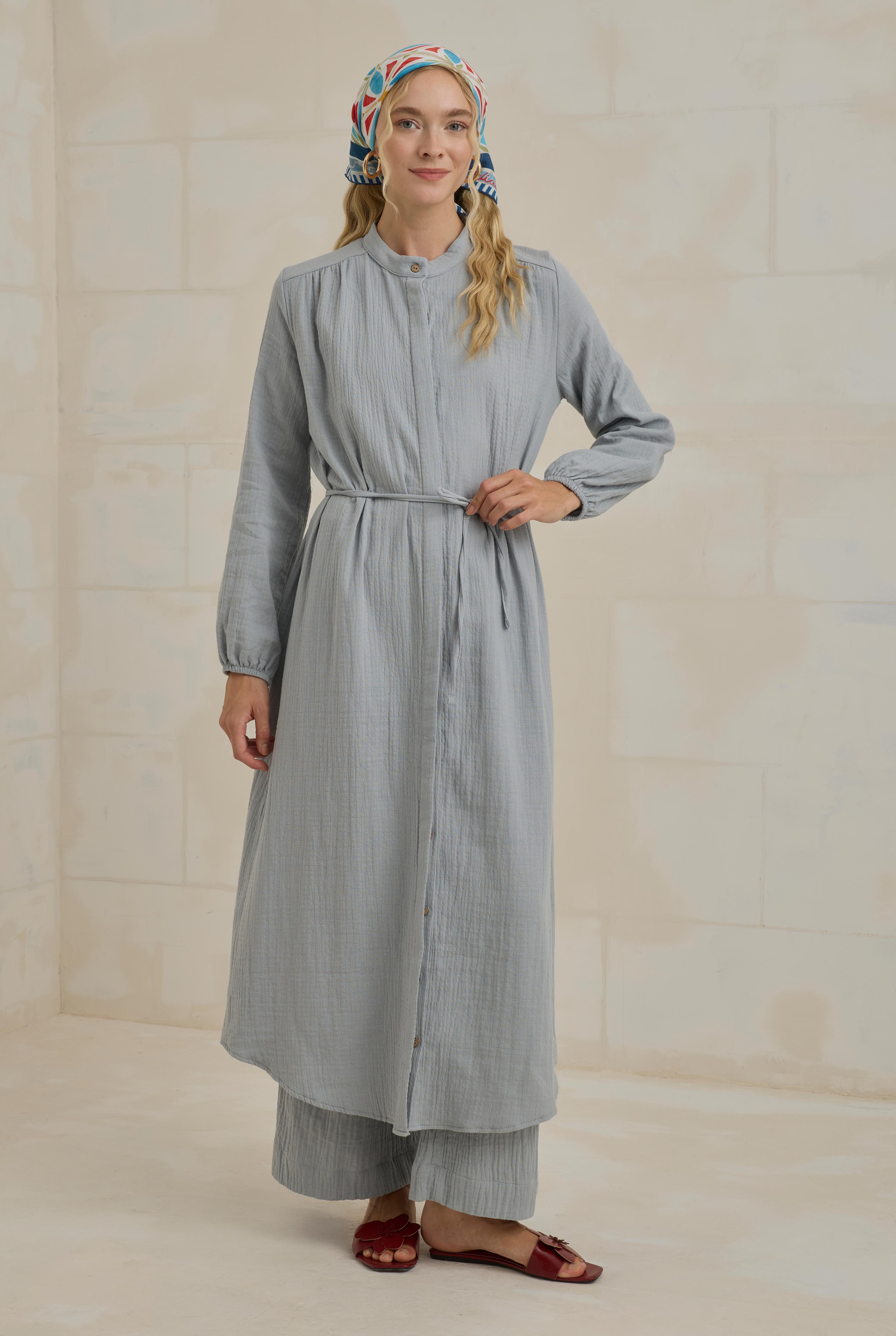 Long Muslin Shirt Pastel Blue - HE-QA