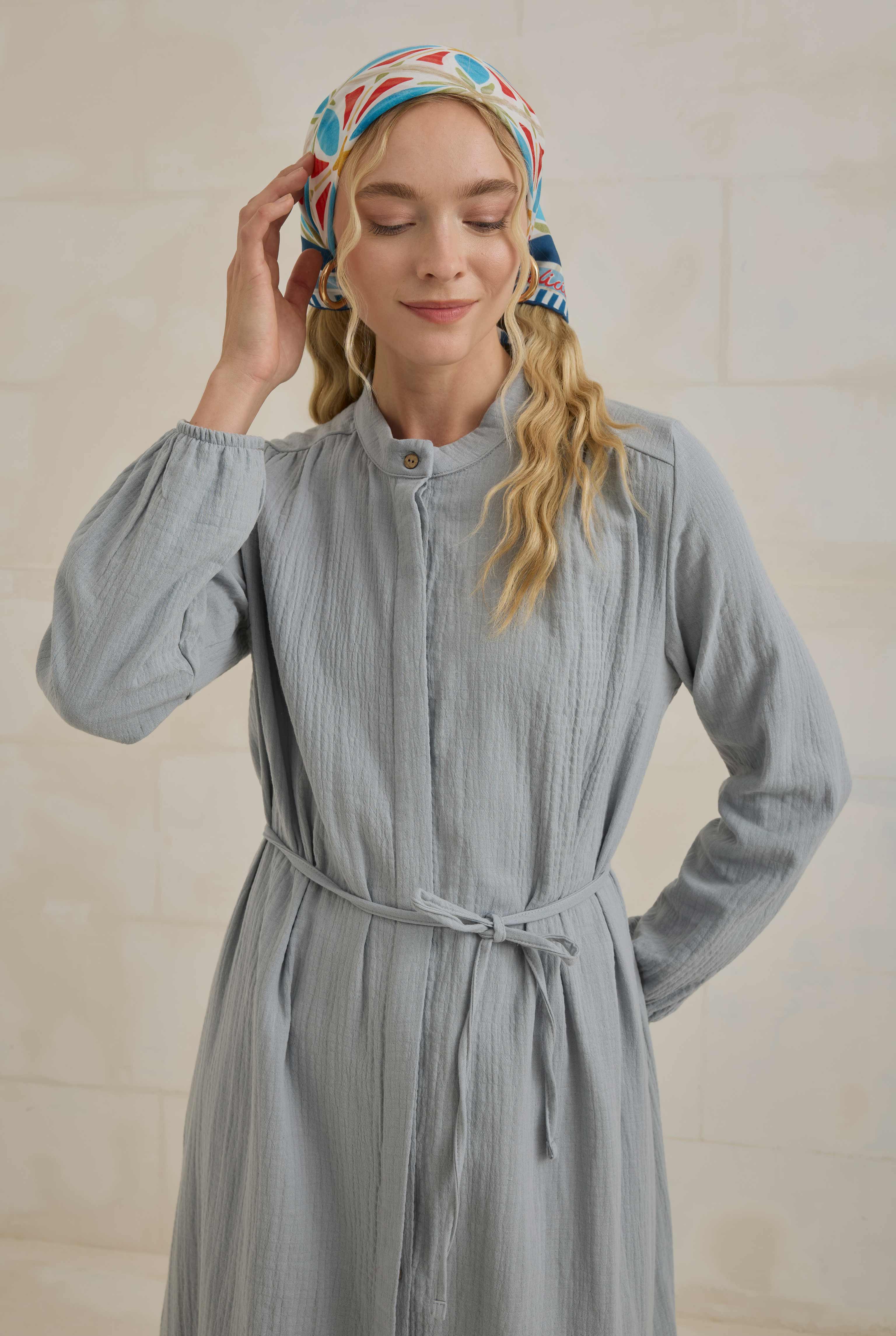 Long Muslin Shirt Pastel Blue - 2