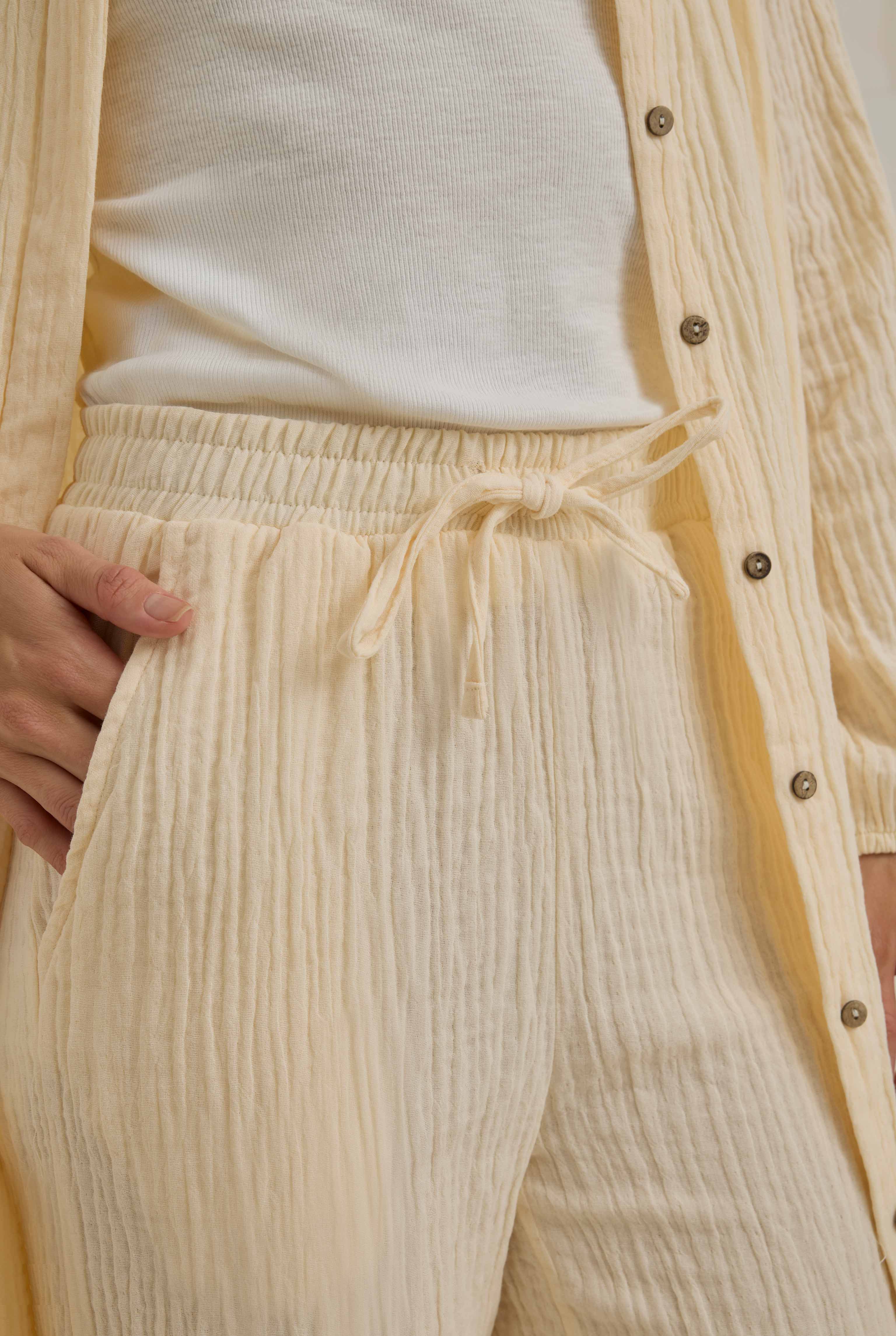 Muslin Wide Leg Trousers Bone - 4