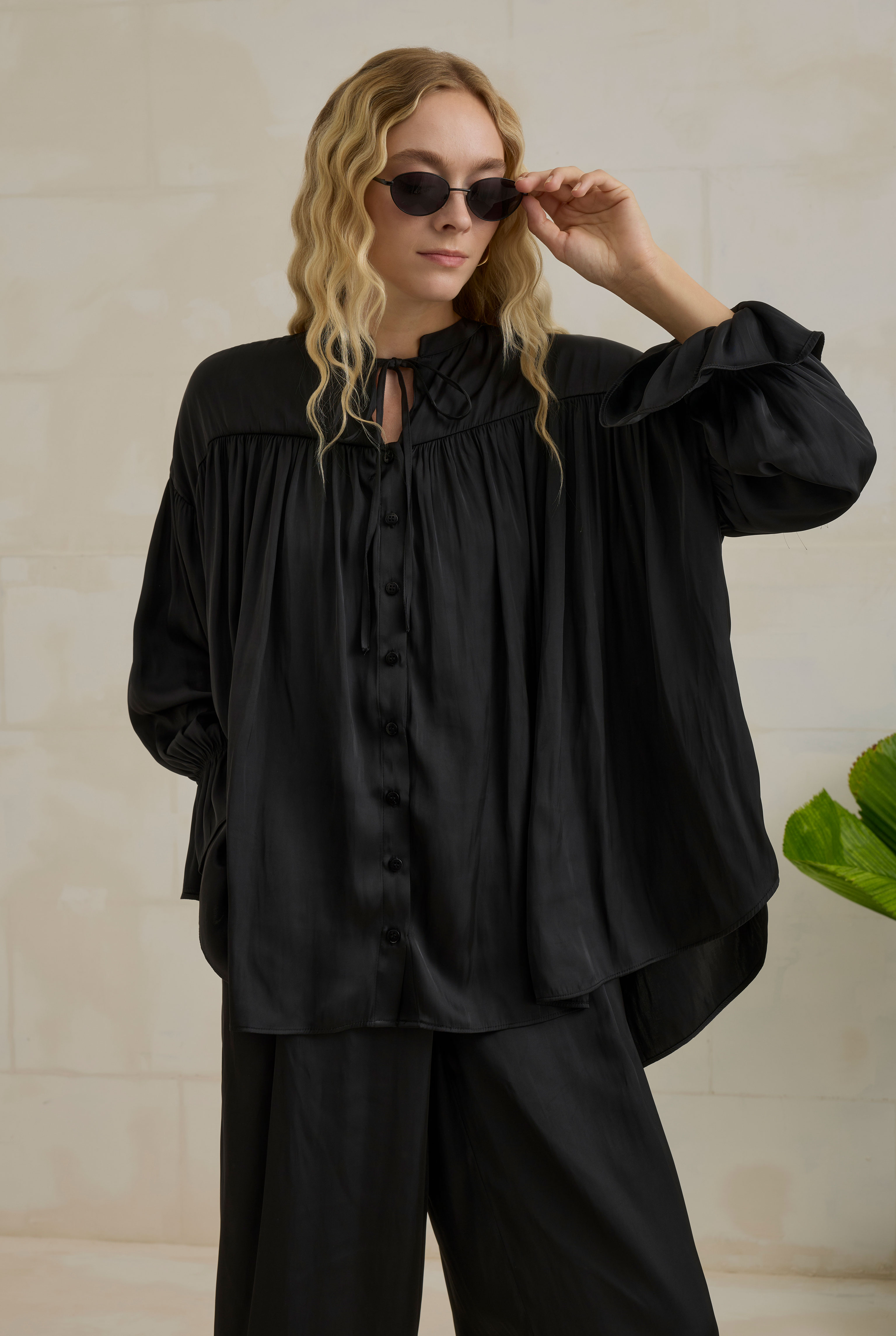 Gathered Sleeve Detailed Set Black - 7