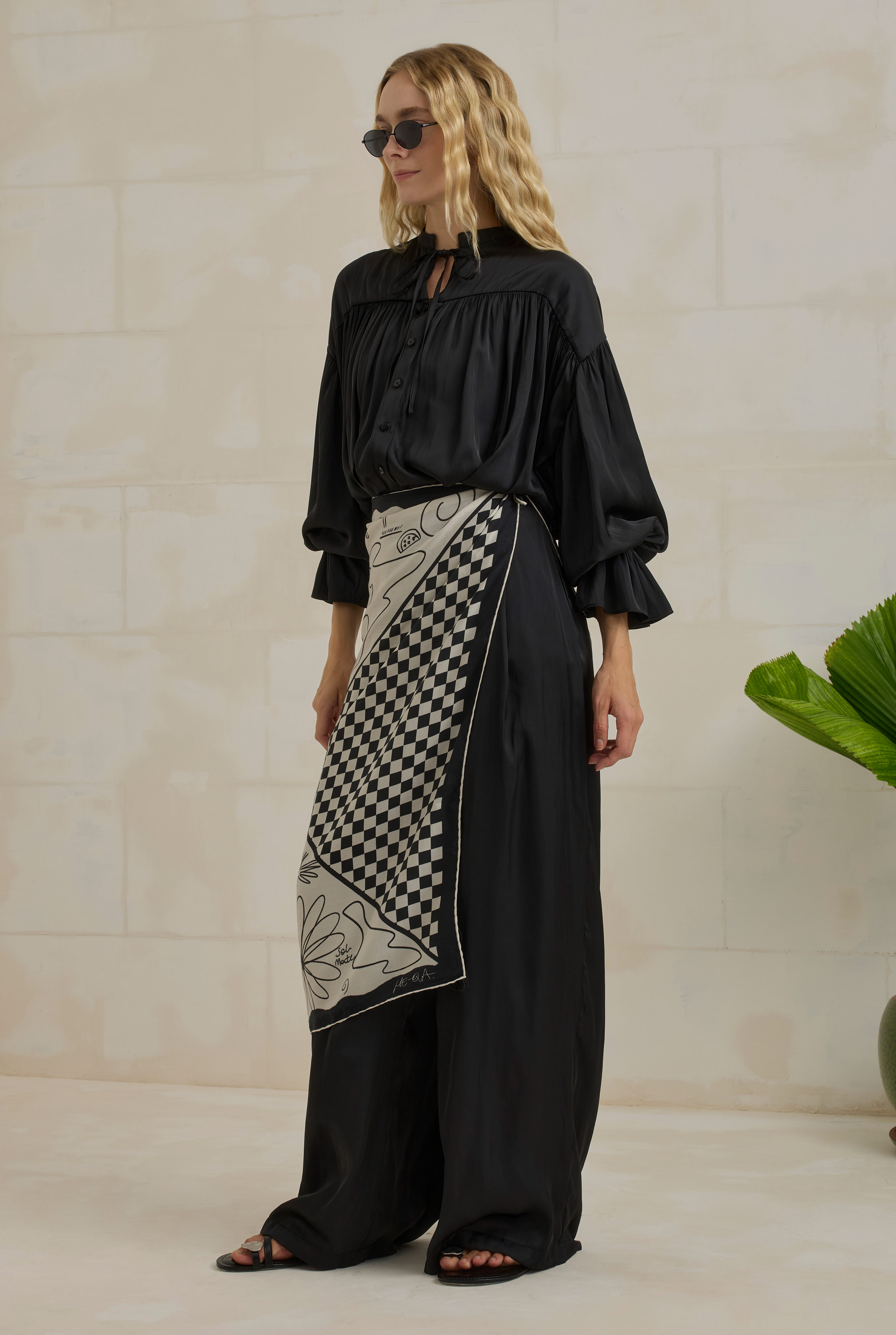 Gathered Sleeve Detailed Set Black - 2