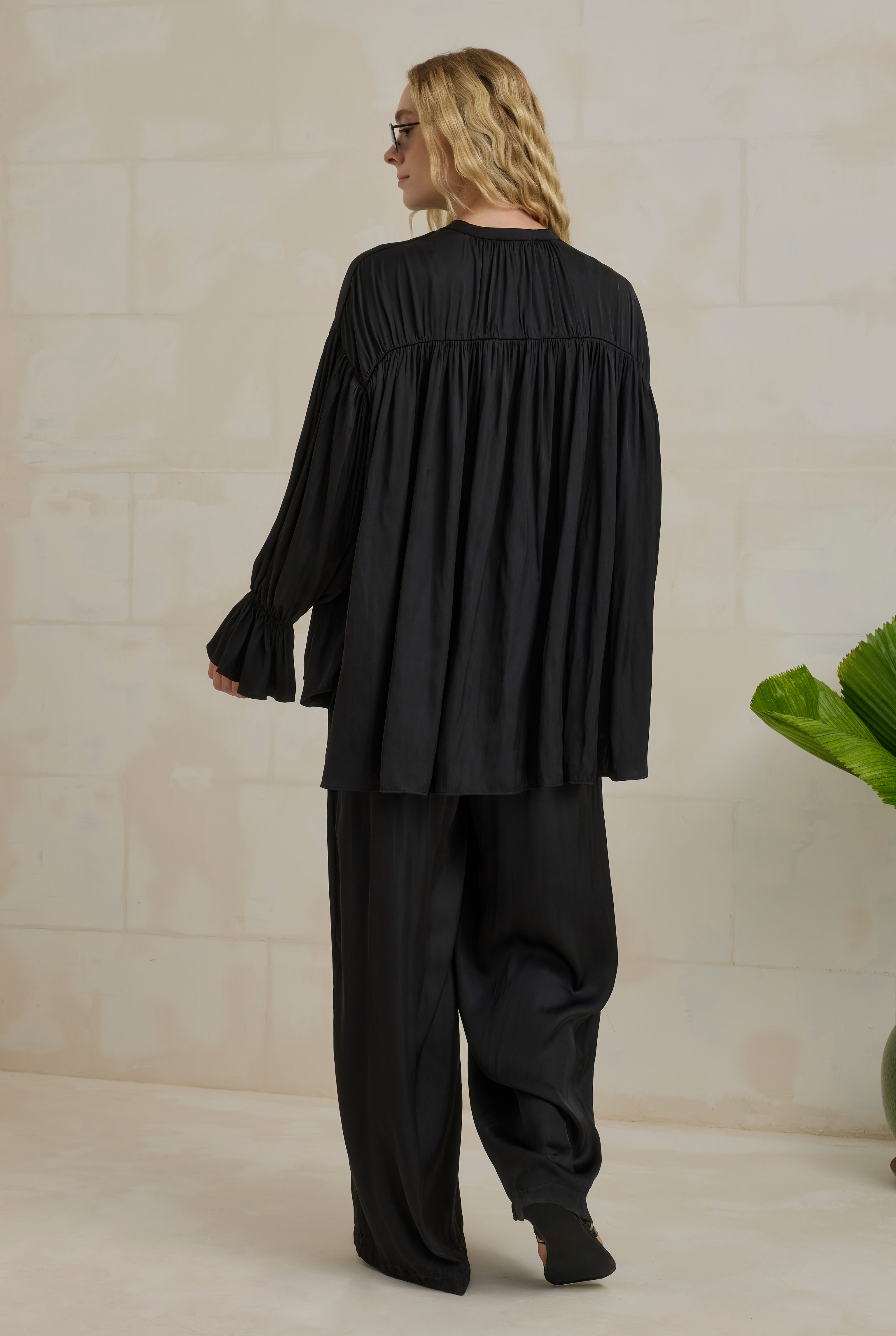 Gathered Sleeve Detailed Set Black - 6