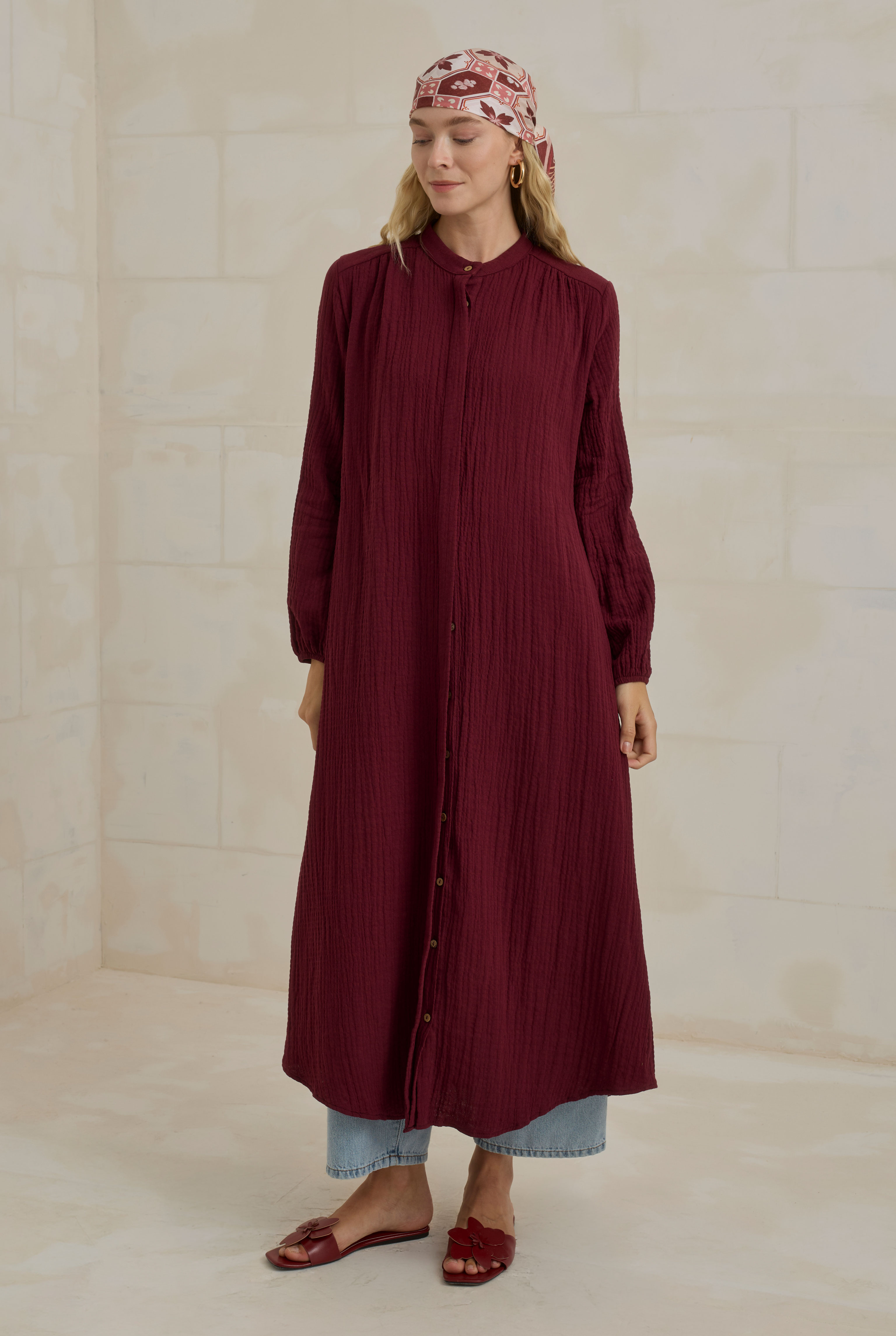 Long Muslin Shirt Bordeaux - 6
