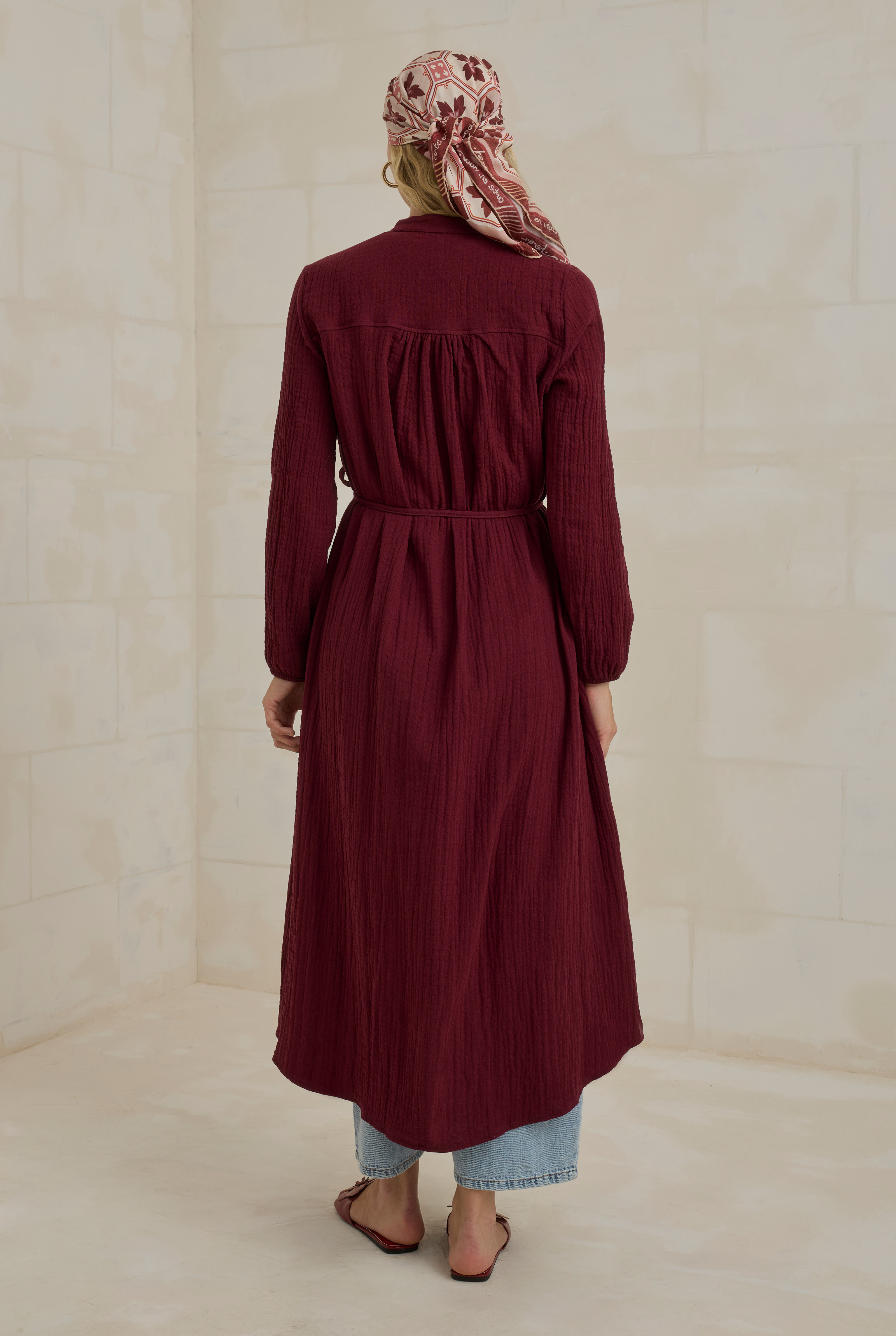 Long Muslin Shirt Bordeaux - 8
