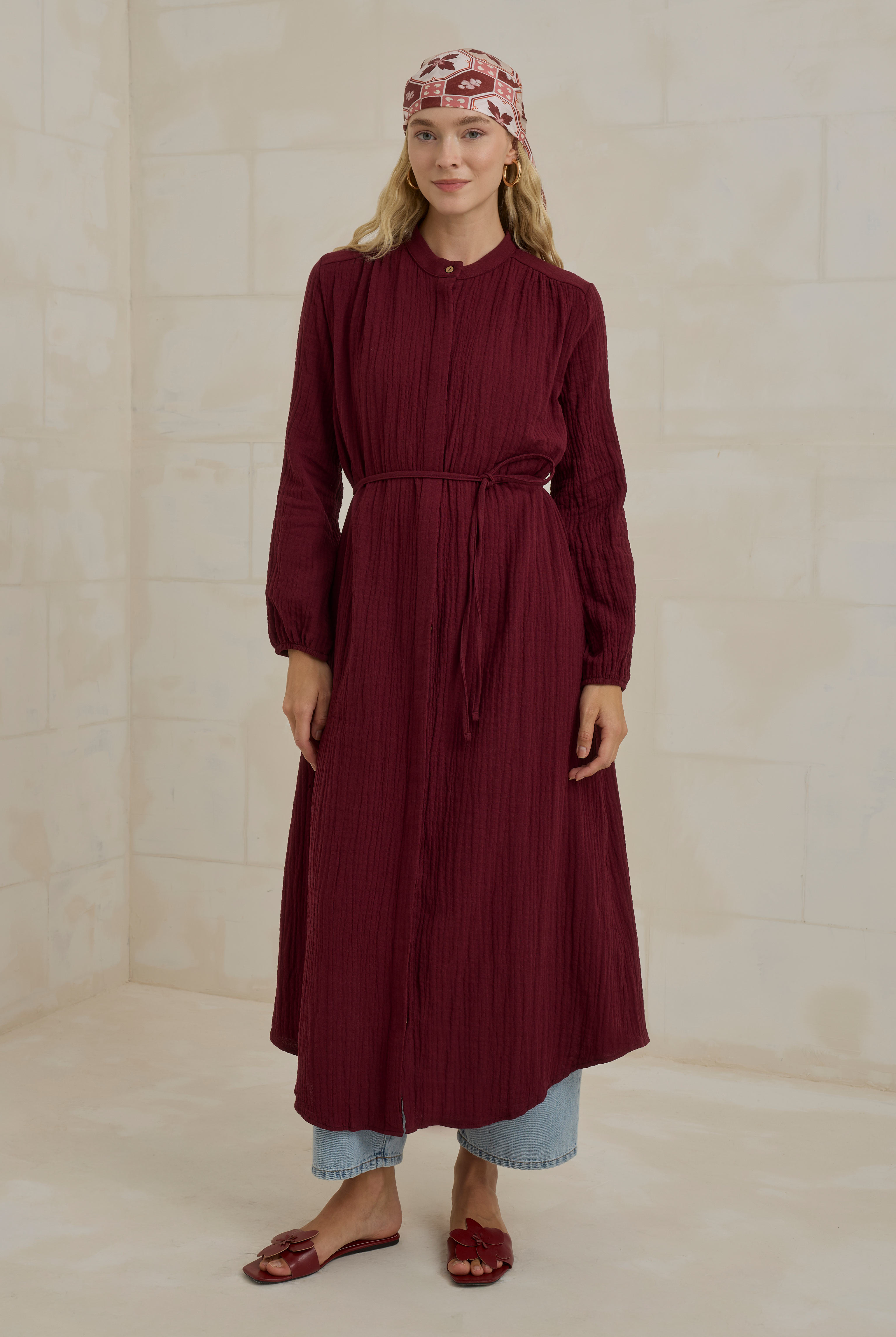 Long Muslin Shirt Bordeaux - 5