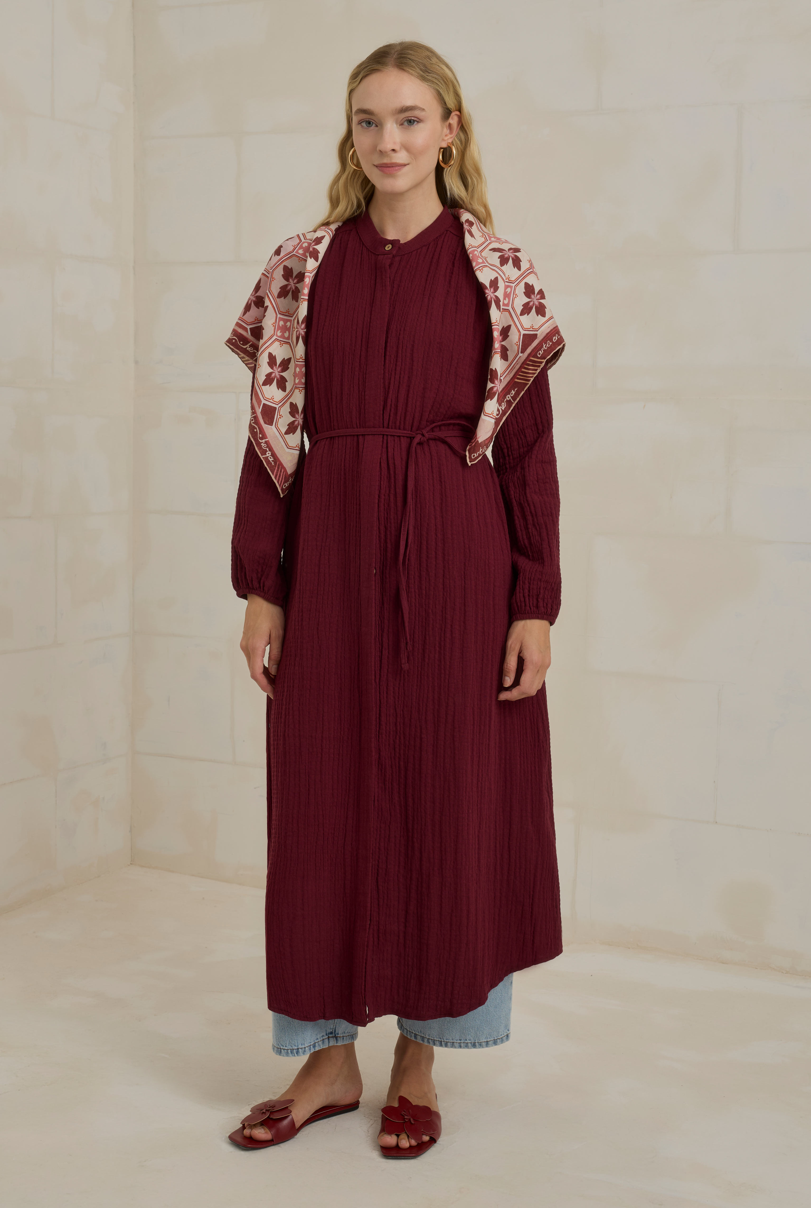 Long Muslin Shirt Bordeaux - 3