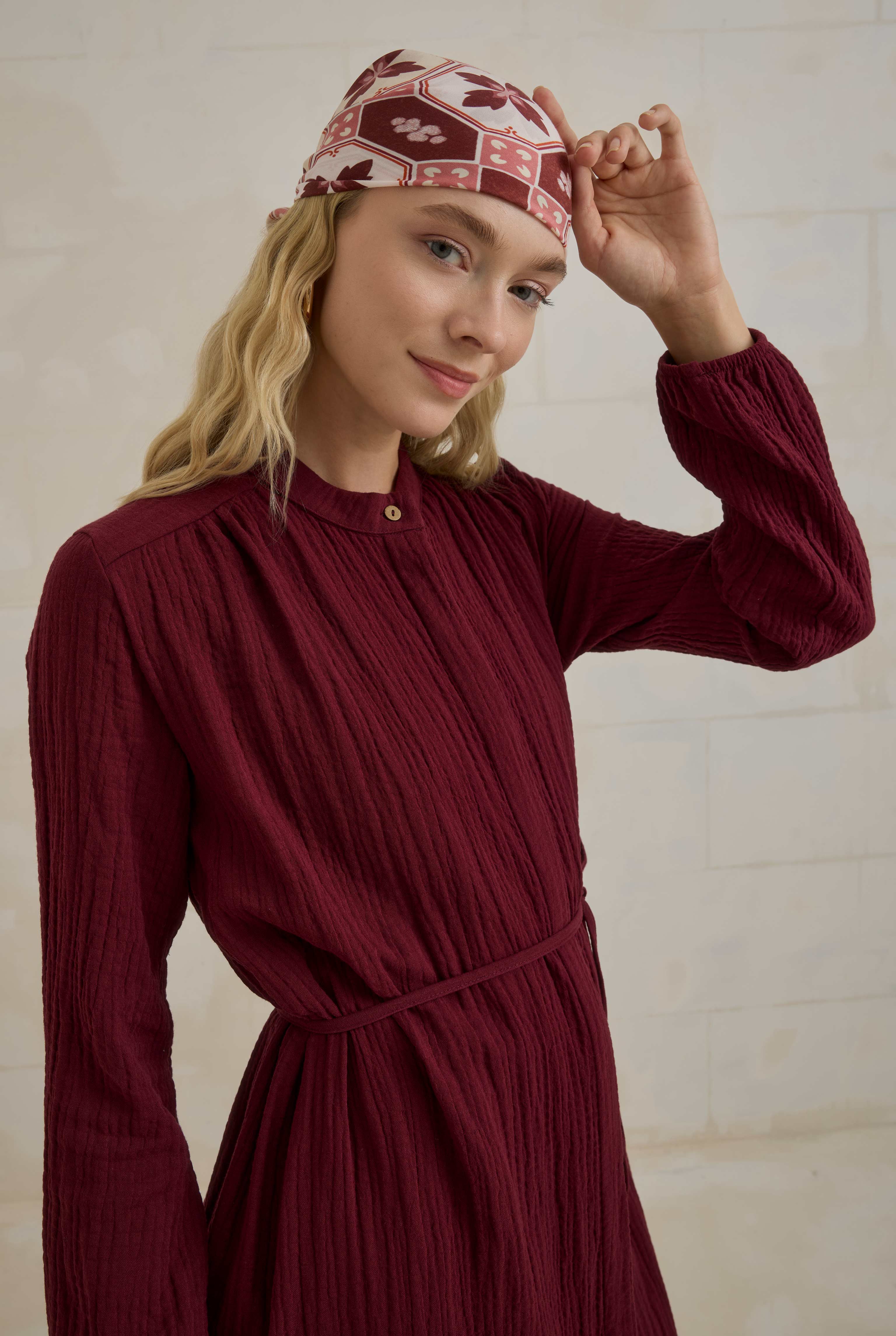 Long Muslin Shirt Bordeaux - 4