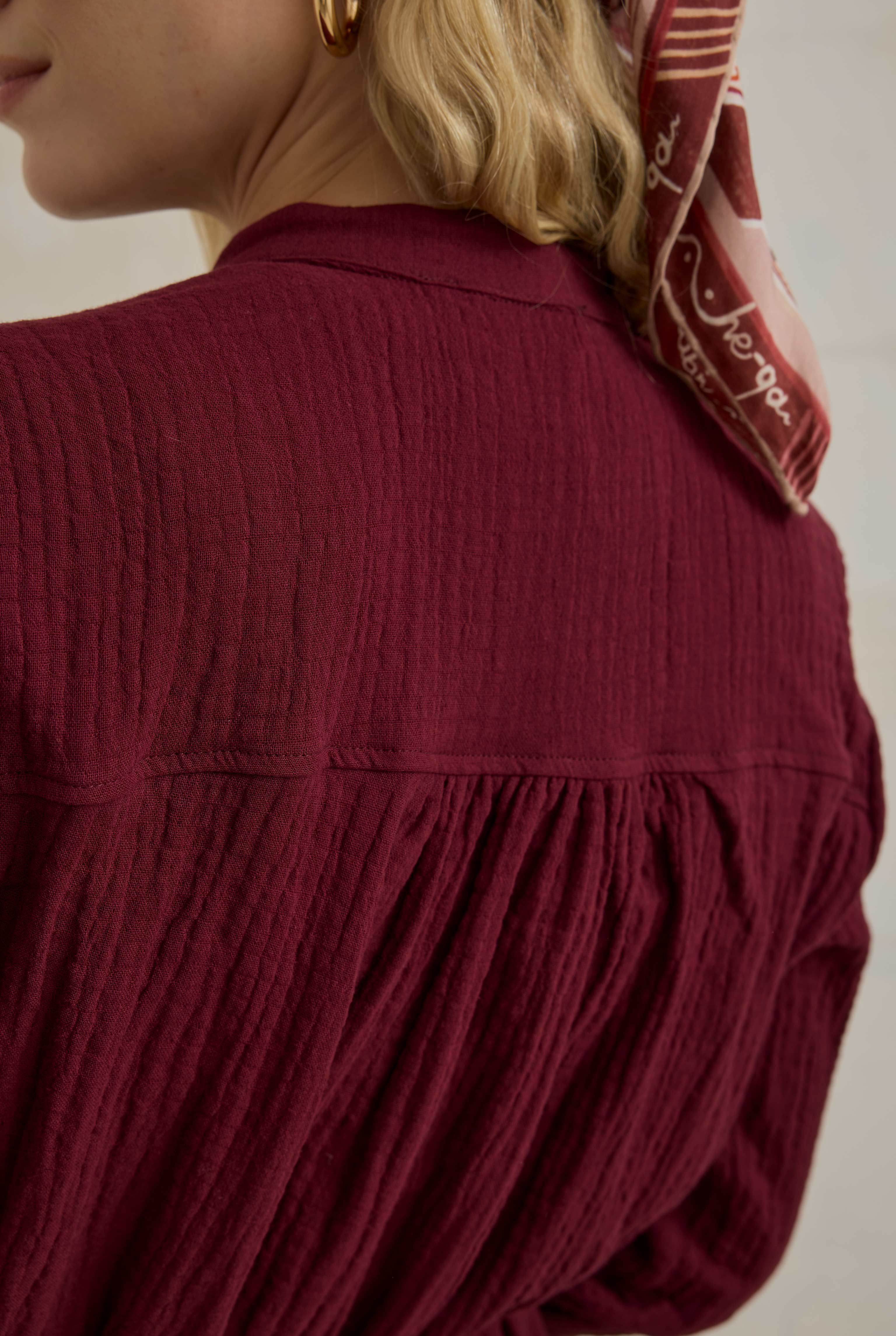 Long Muslin Shirt Bordeaux - 7