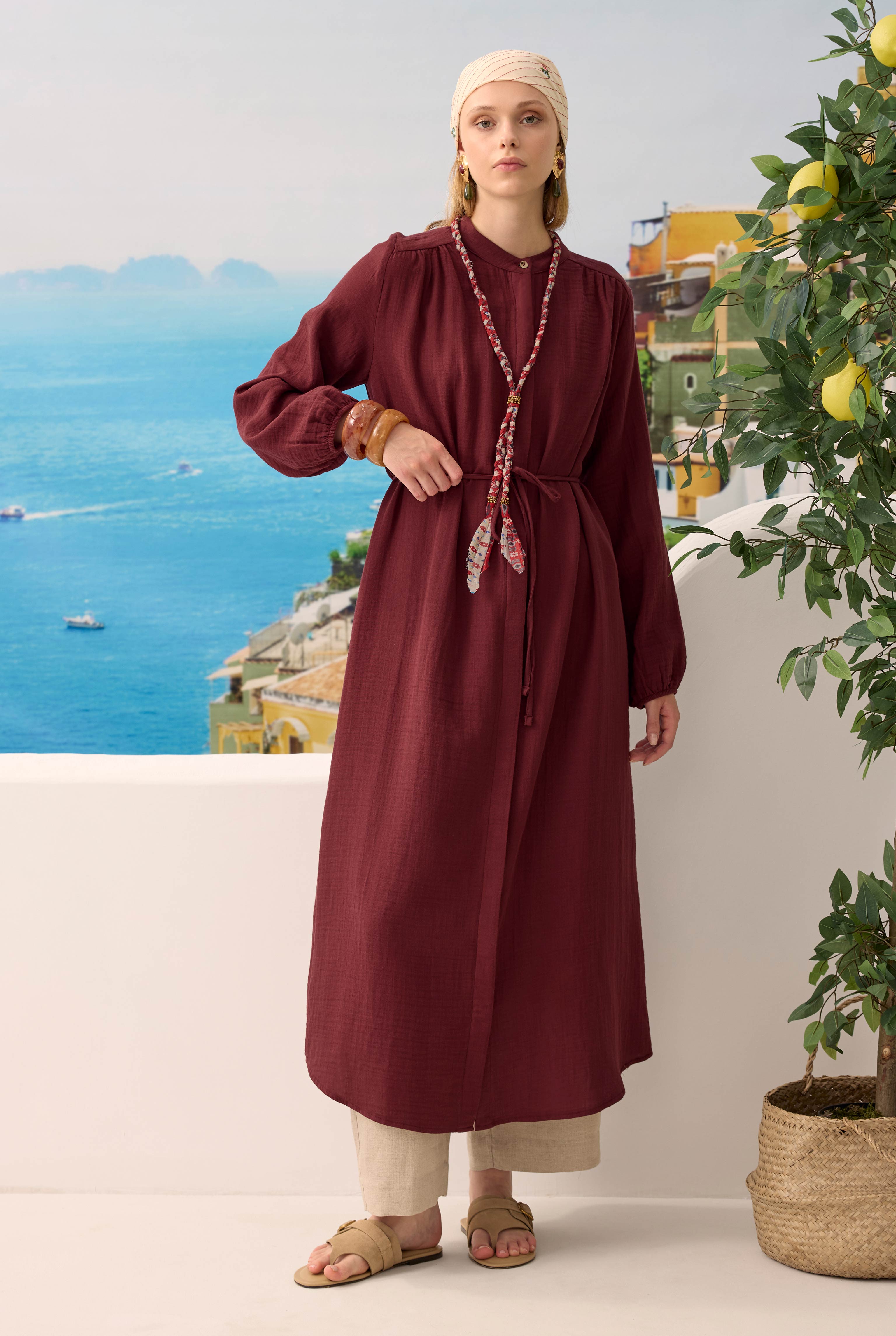 Long Muslin Shirt Bordeaux - HE-QA