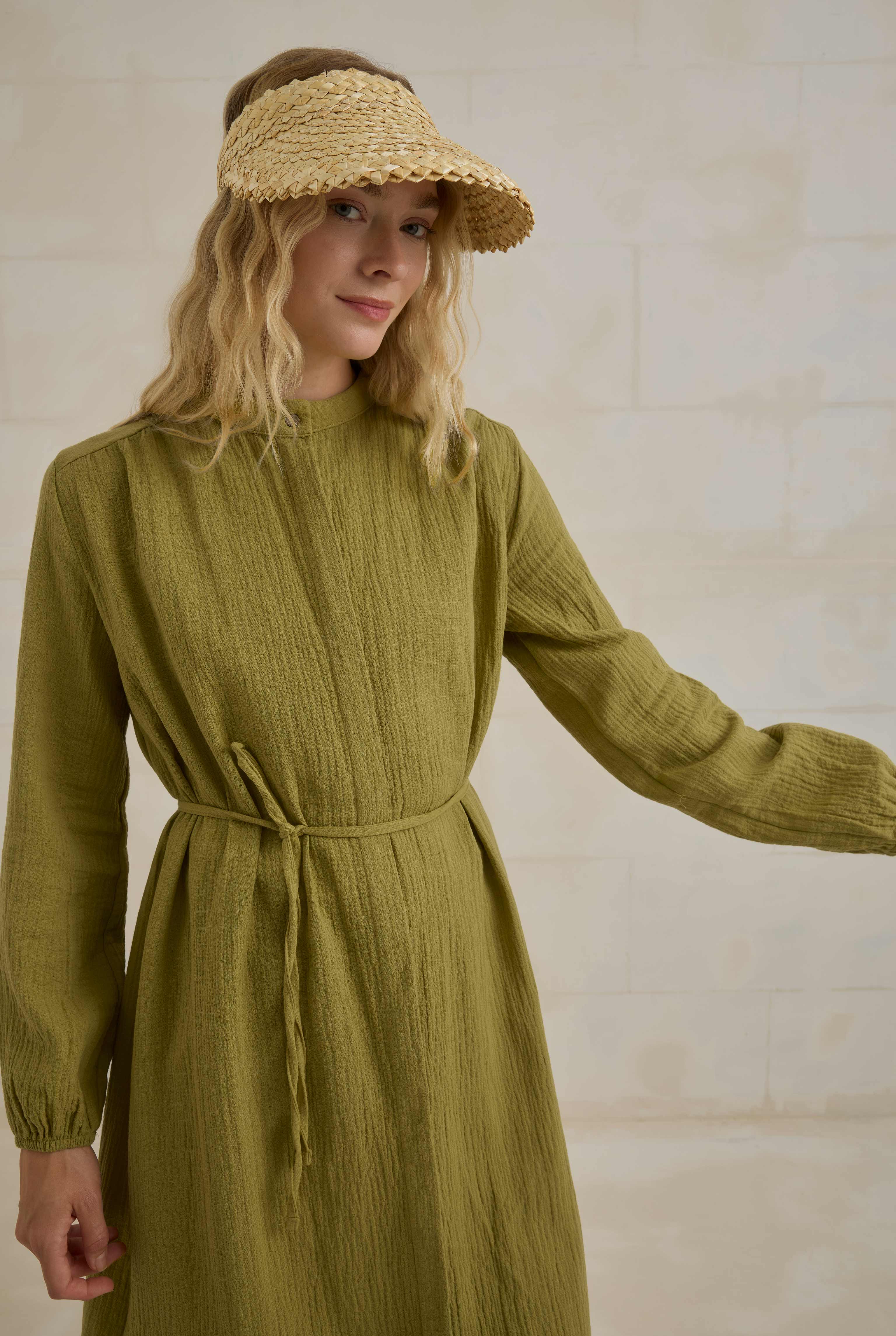 Long Muslin Shirt Oil Green - 2