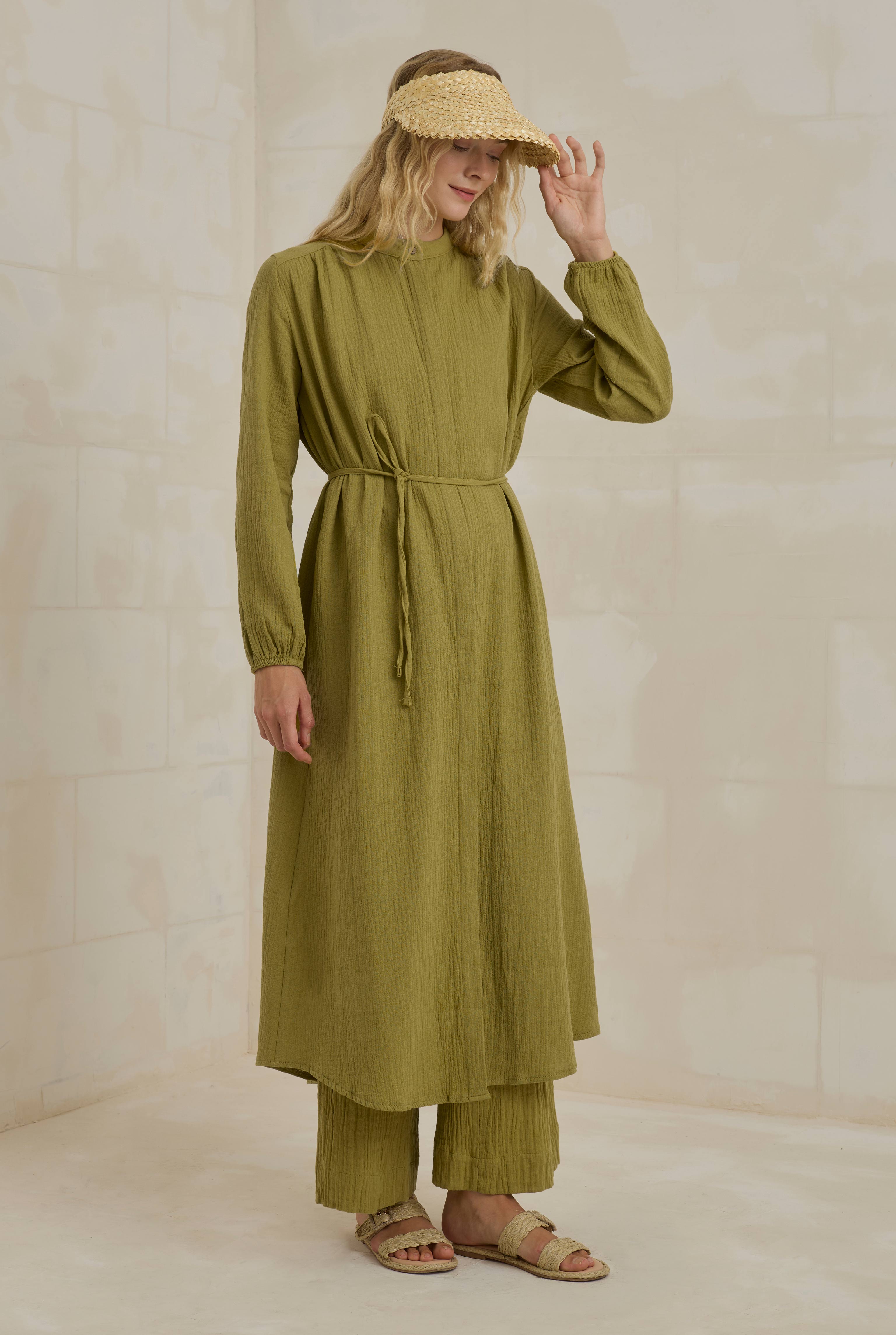 Long Muslin Shirt Oil Green - 3