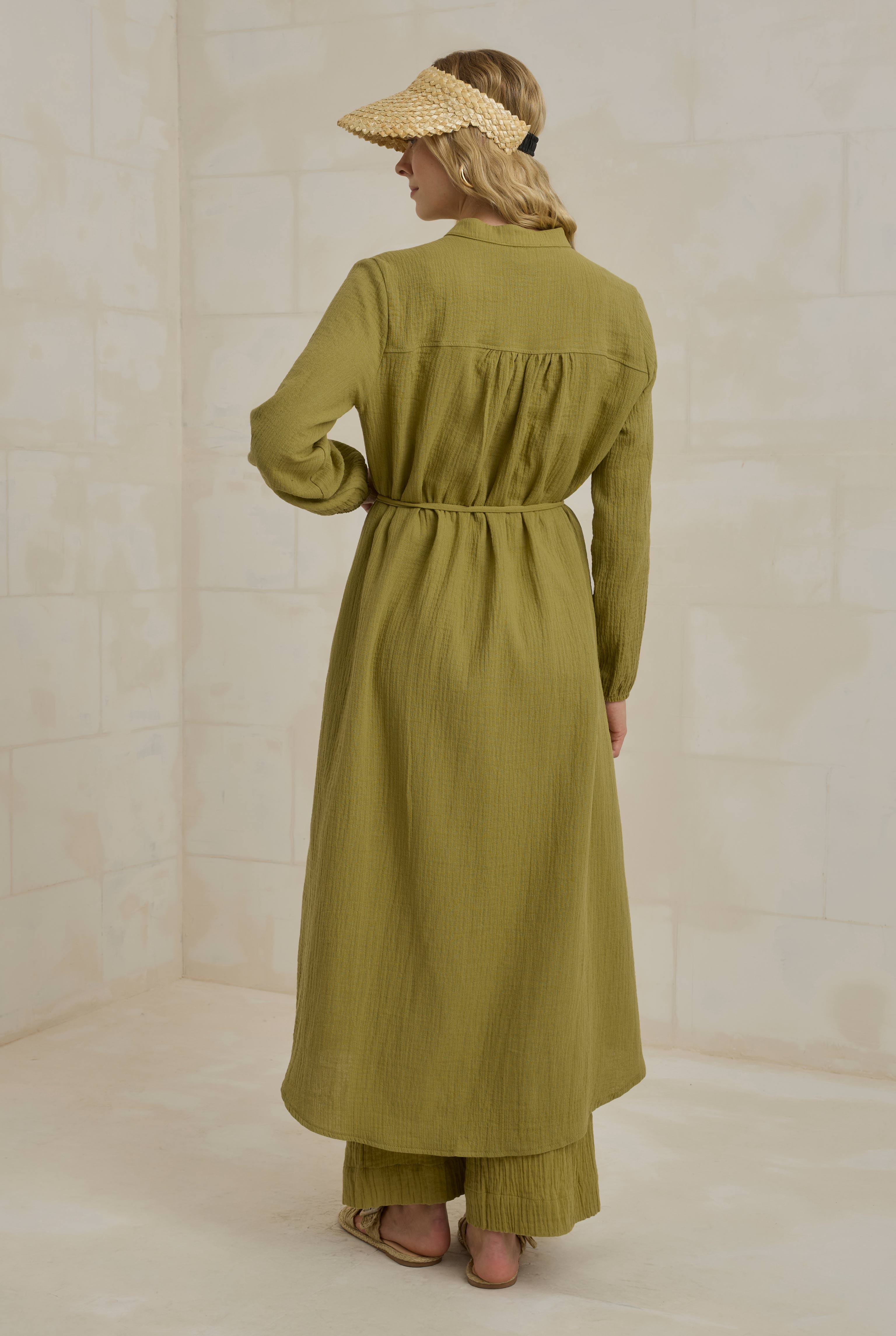 Long Muslin Shirt Oil Green - 4
