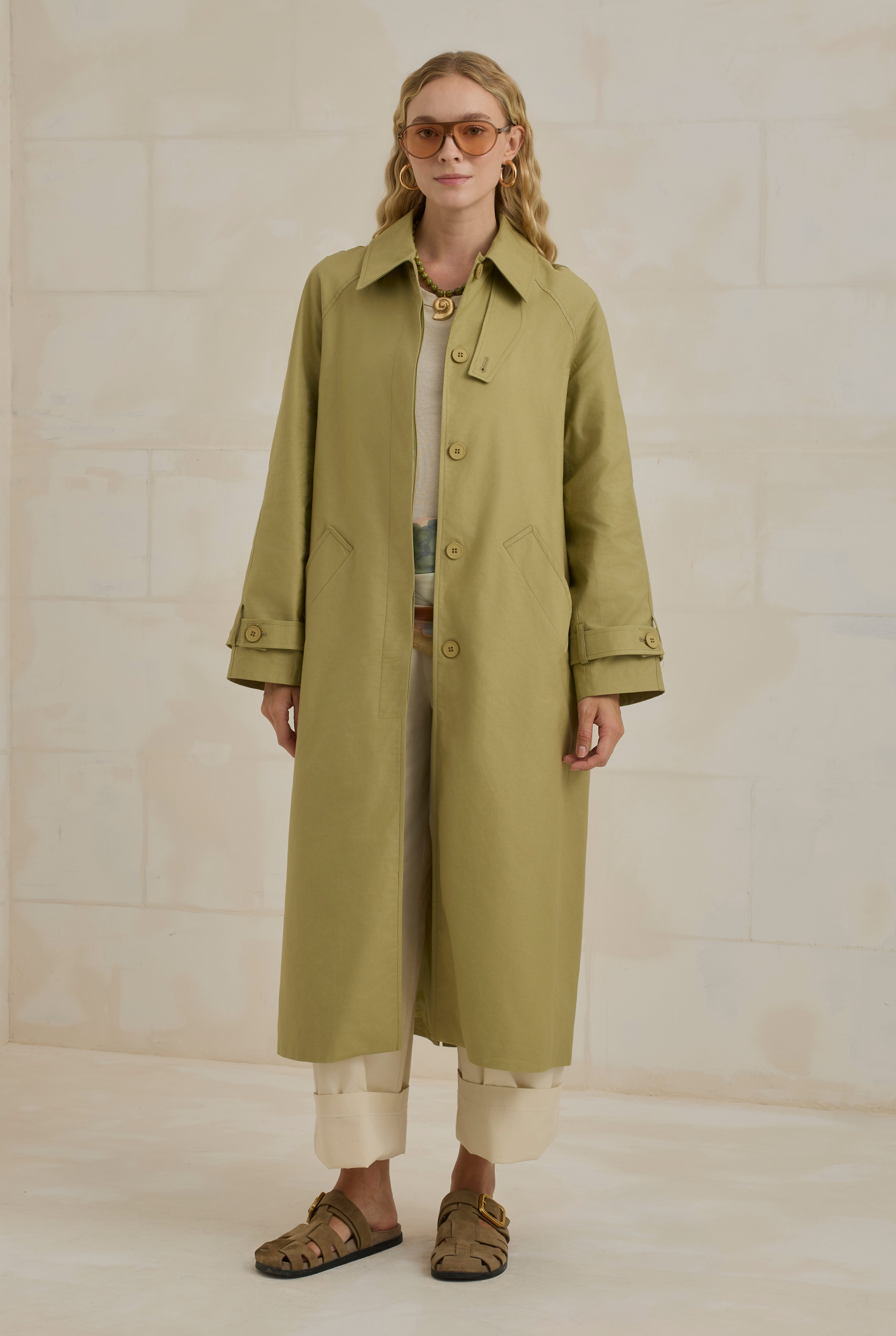 Gabardine Trenchcoat Sage Green - HE-QA