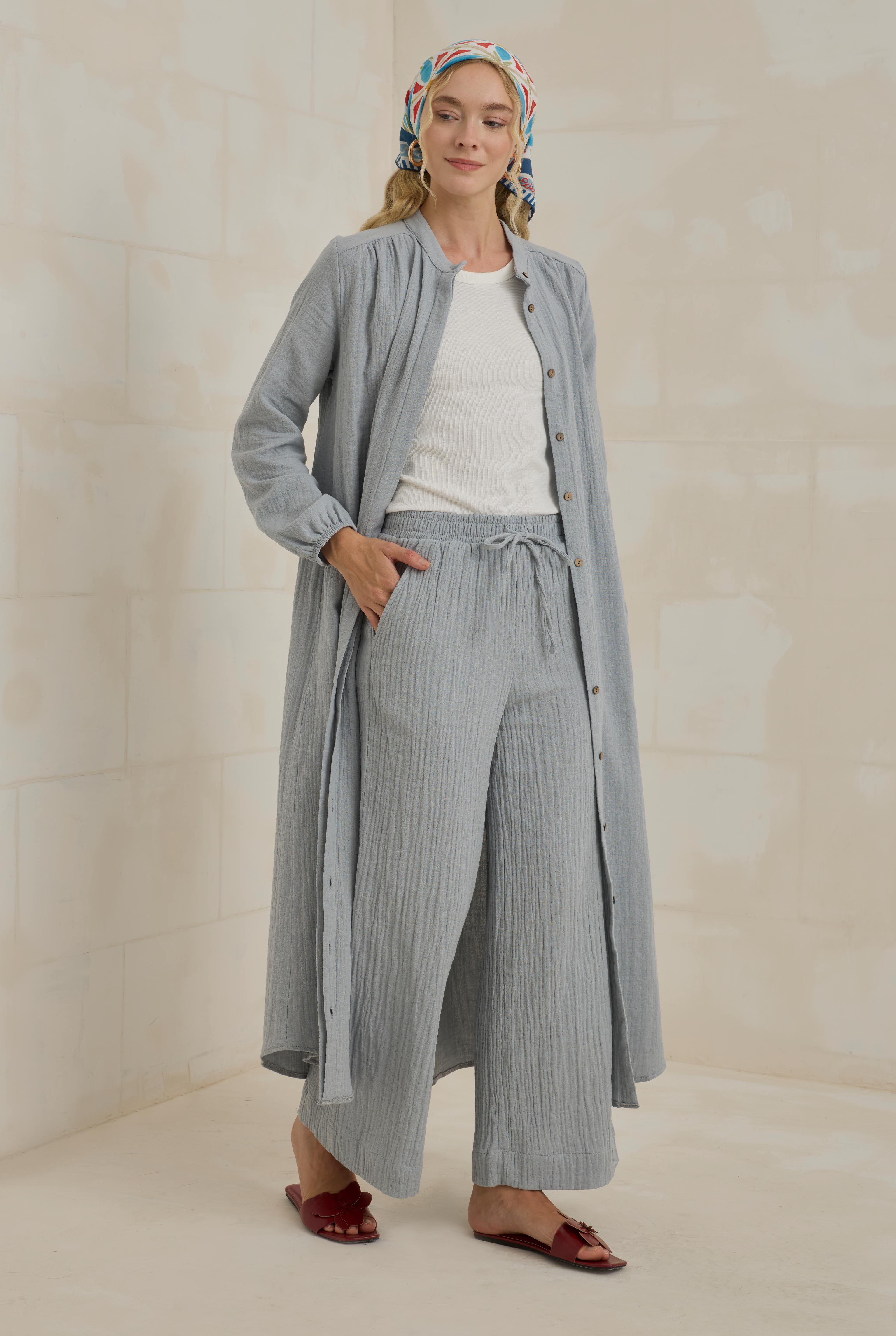 Muslin Wide Leg Trousers Pastel Blue - 2