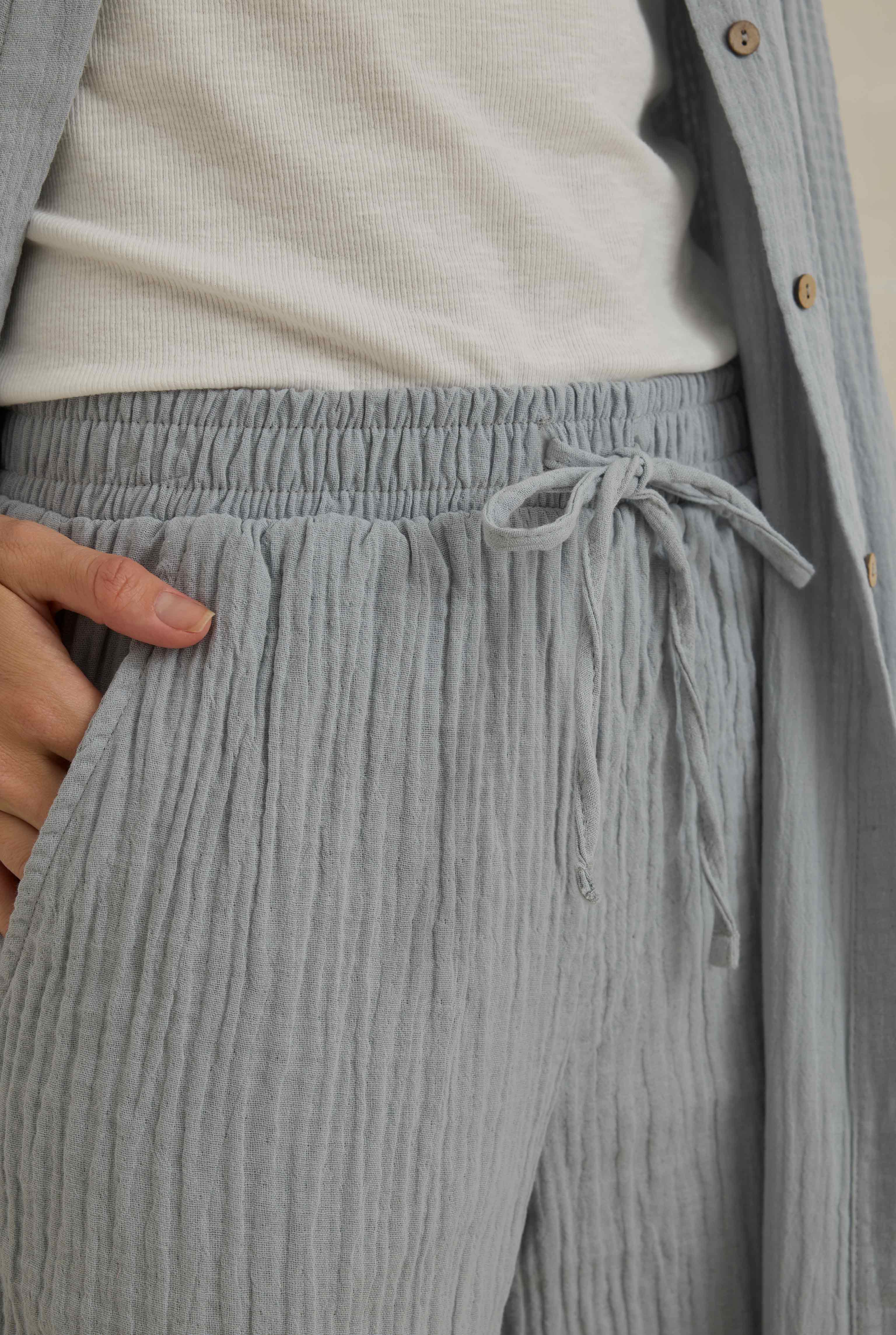 Muslin Wide Leg Trousers Pastel Blue - 4