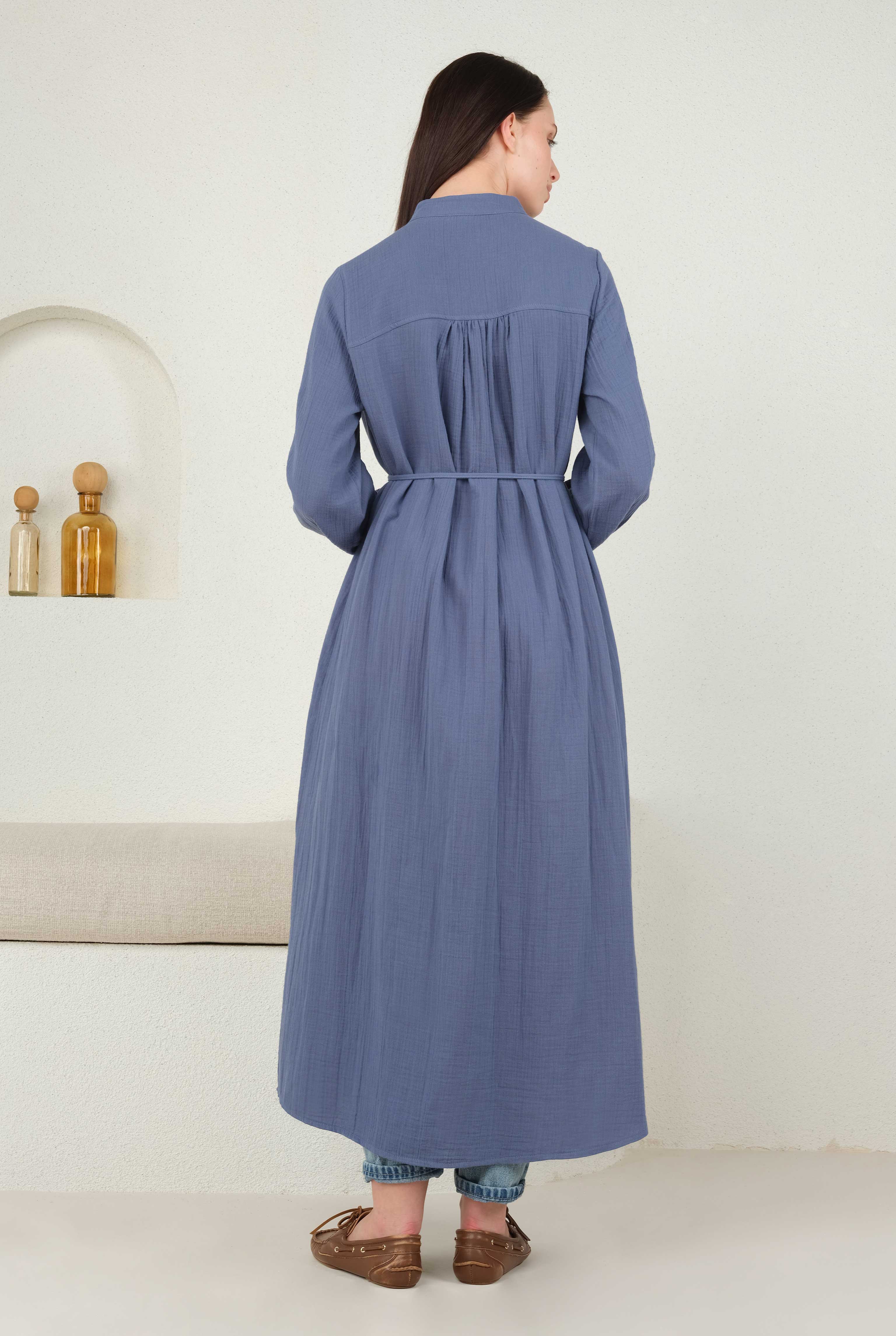 Long Muslin Shirt Horizon Blue - 3