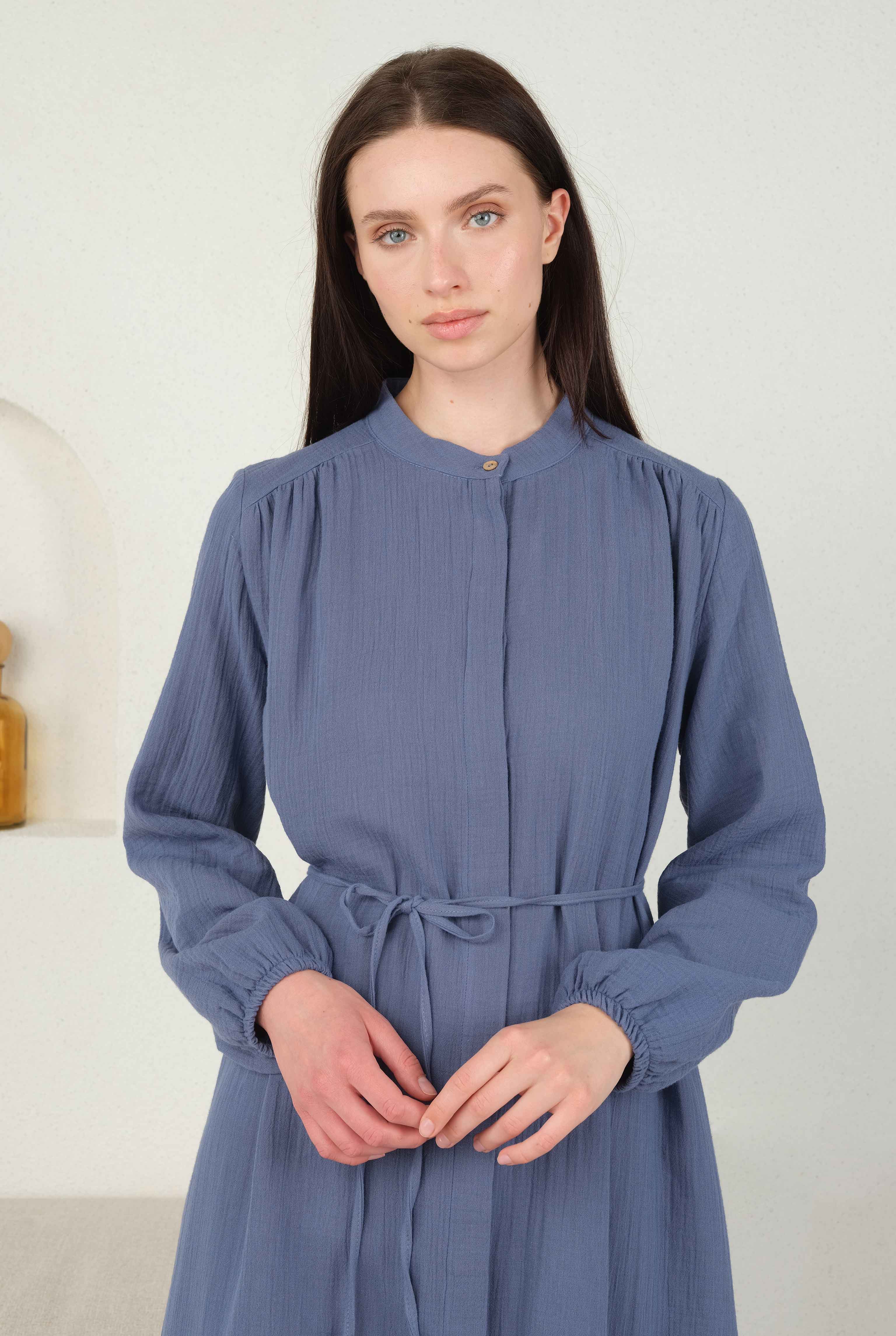 Long Muslin Shirt Horizon Blue - 4