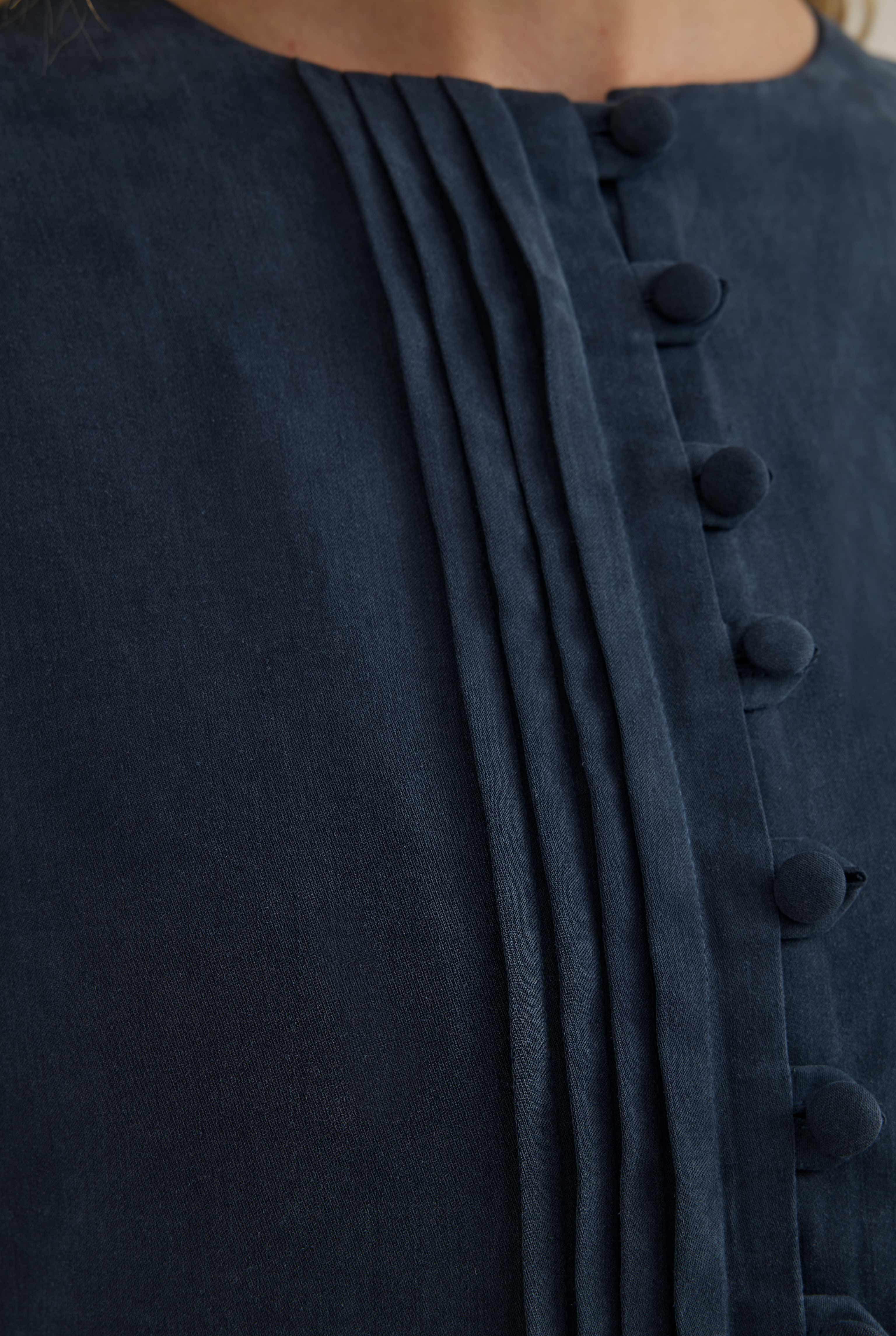 Pintuck Lyocell Abaya Navy Blue - 4