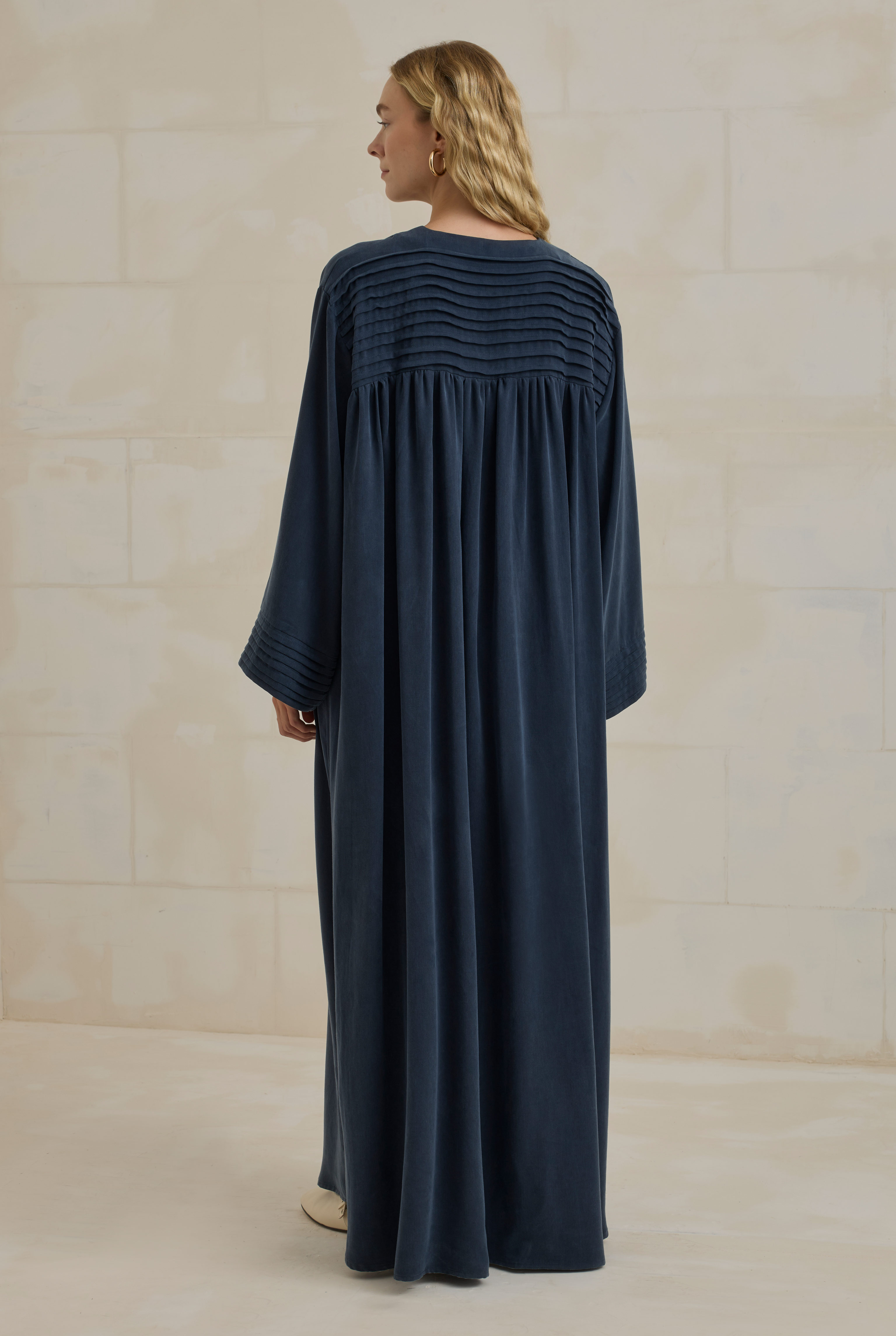 Pintuck Lyocell Abaya Navy Blue - 5
