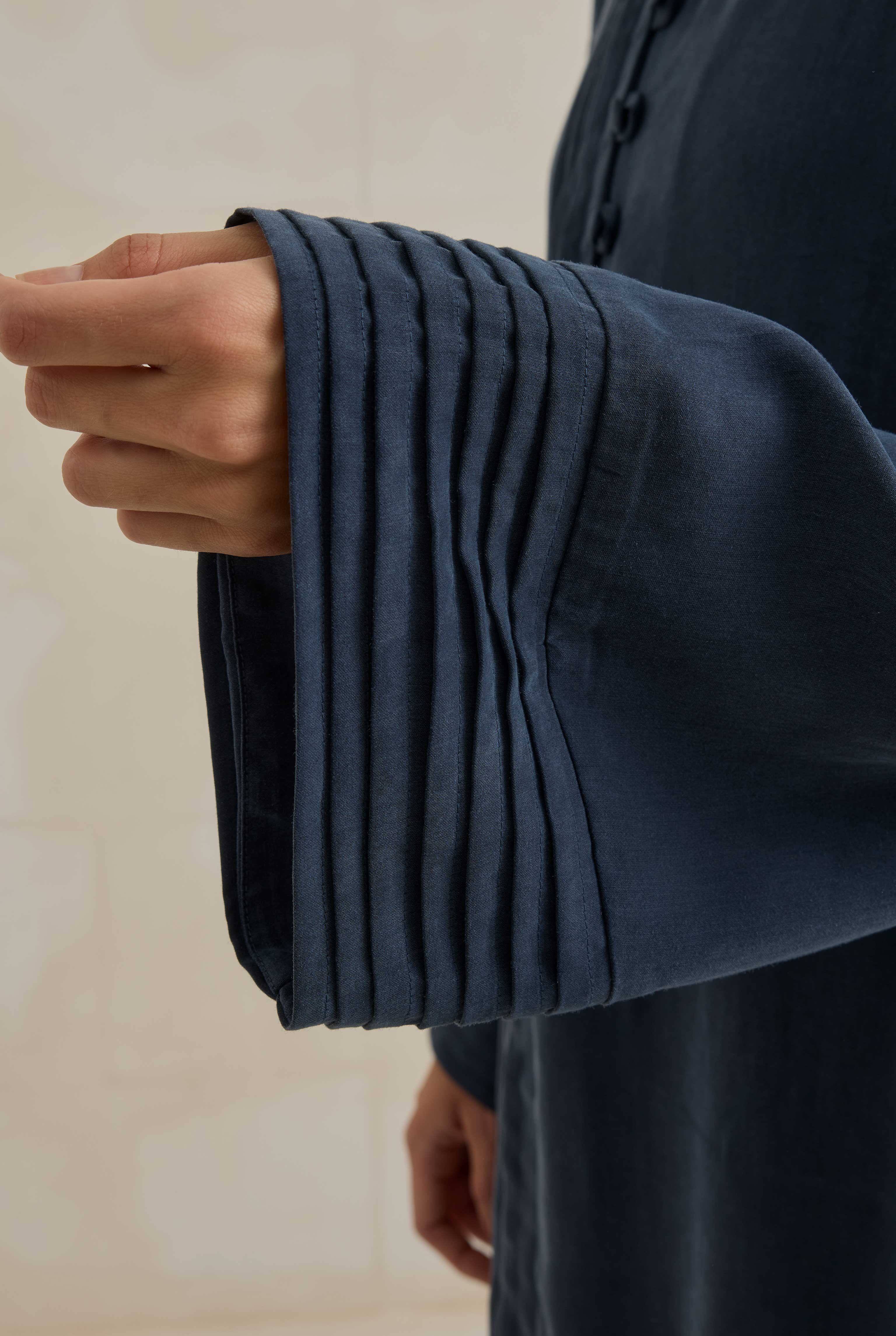 Pintuck Lyocell Abaya Navy Blue - 7