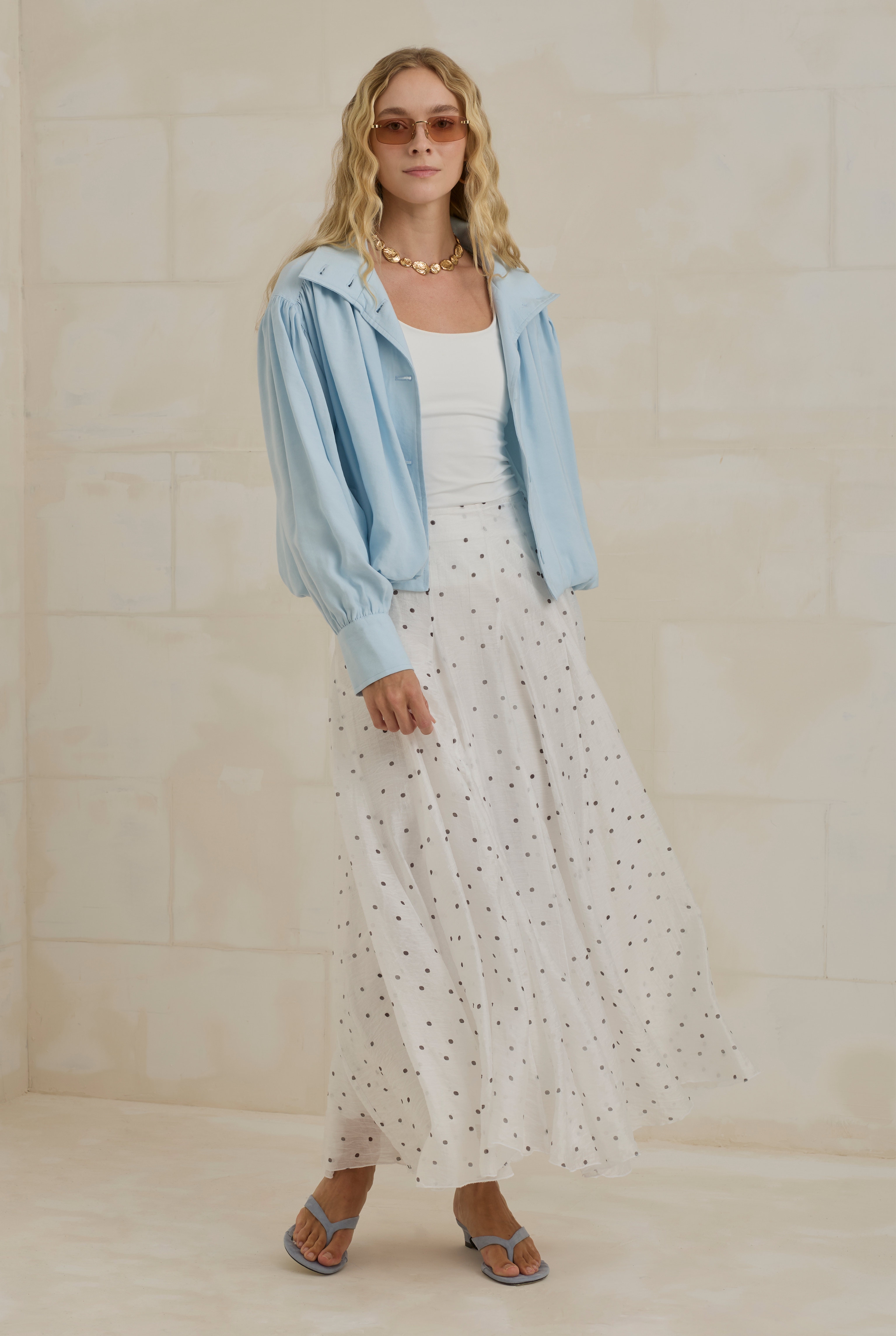Polka Dot Paneled Skirt Ecru - HE-QA
