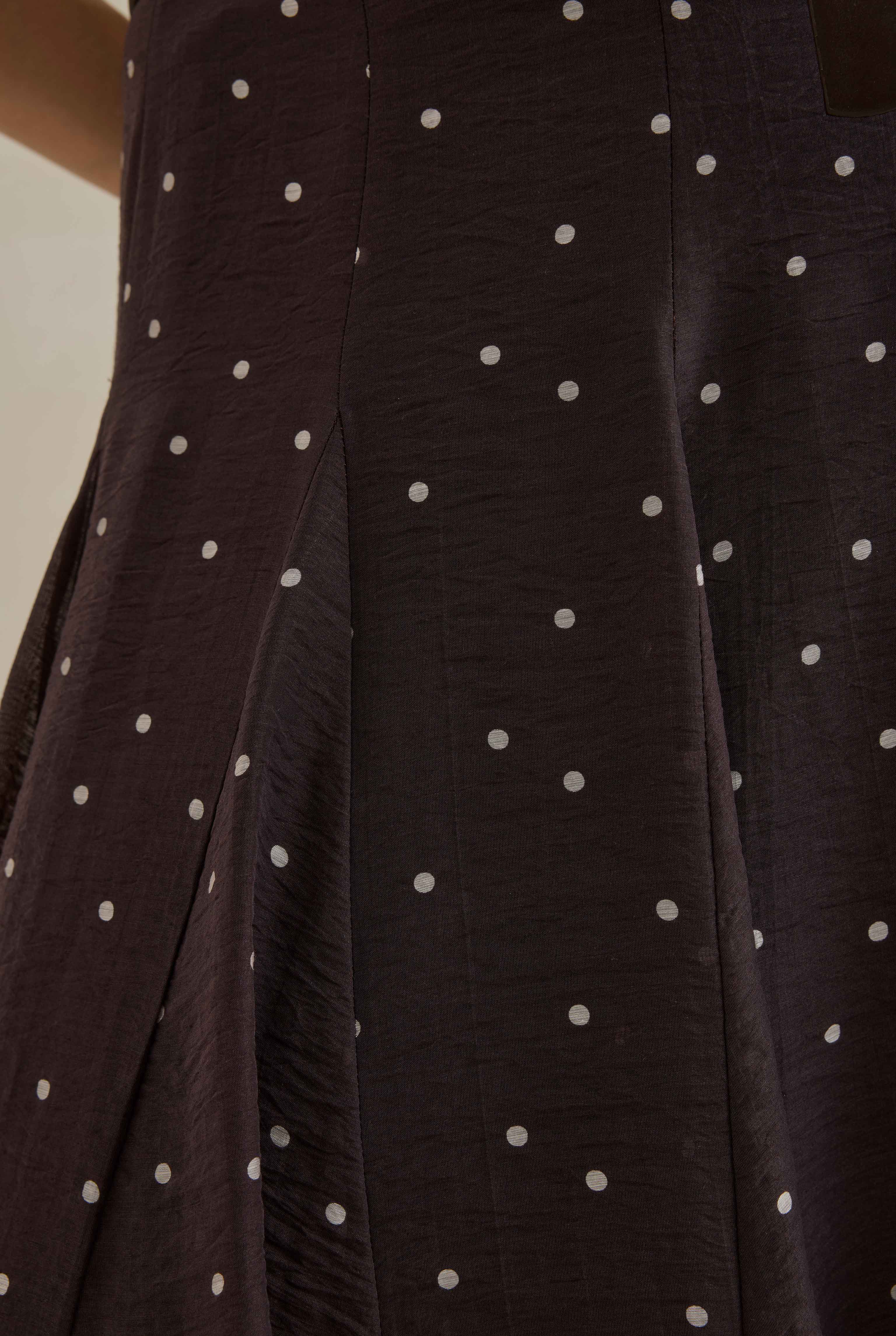 Polka Dot Paneled Skirt Dark Brown - 5