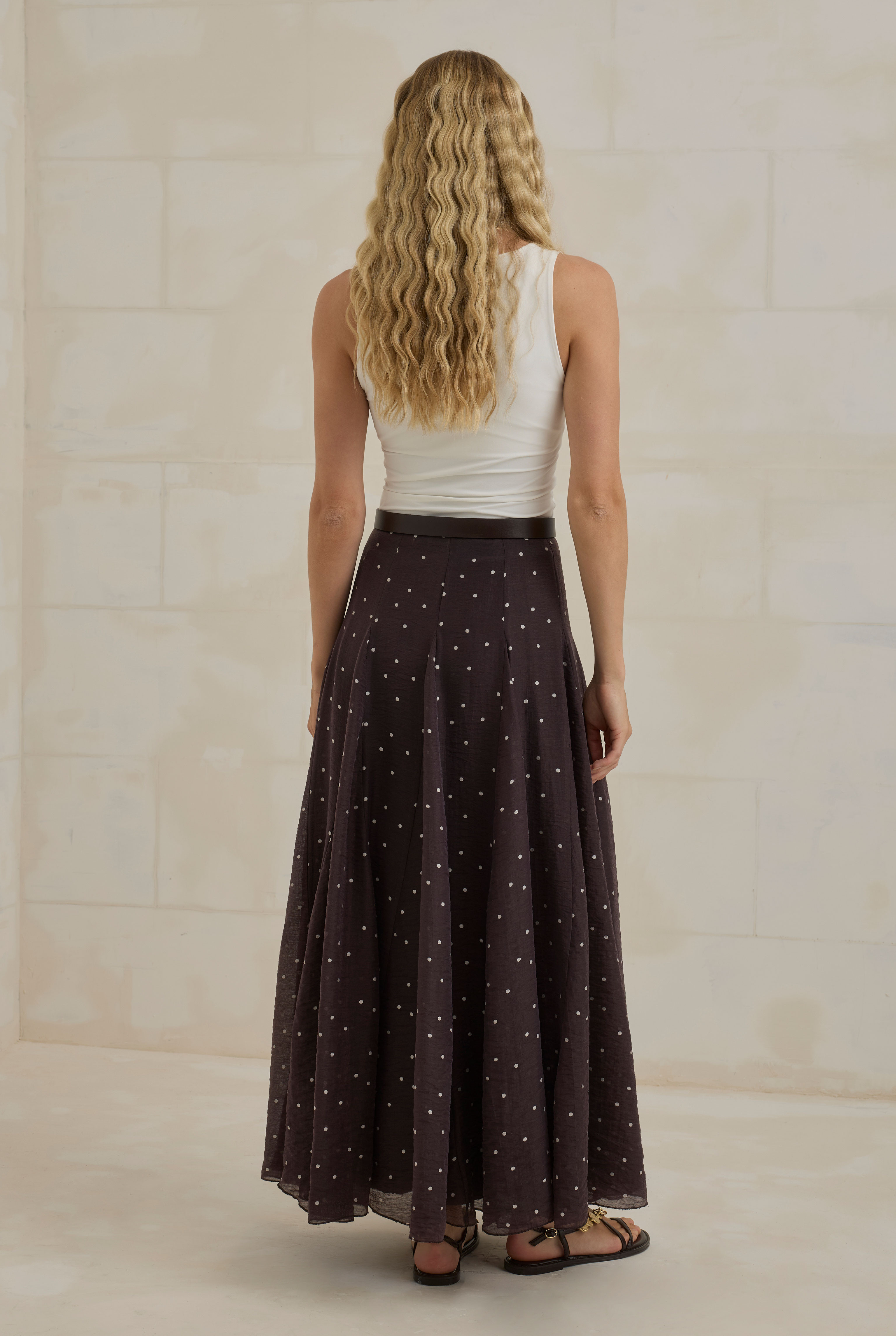 Polka Dot Paneled Skirt Dark Brown - 4
