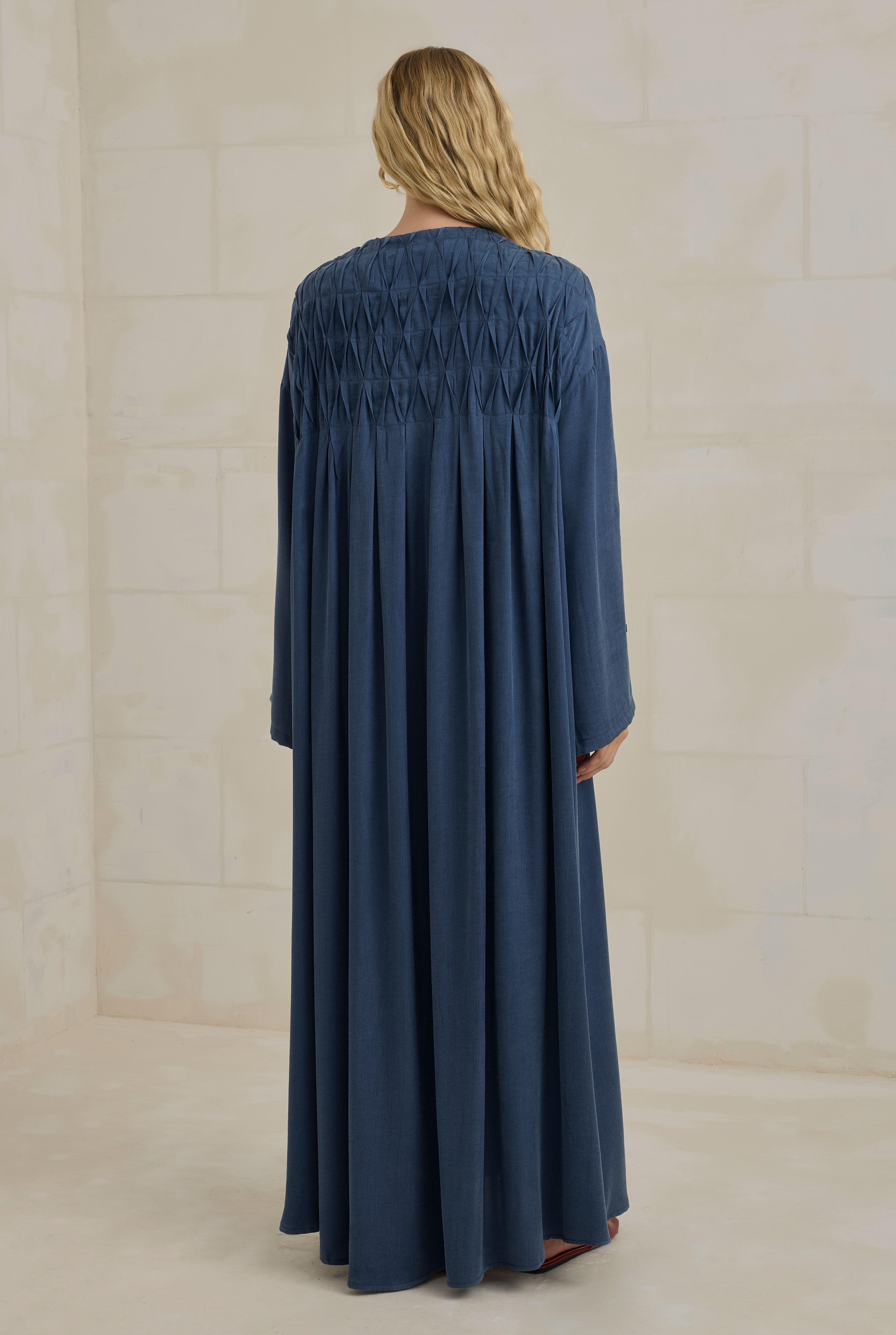 Nervür Motifli Liyosel Abaya Kot Mavi - 4
