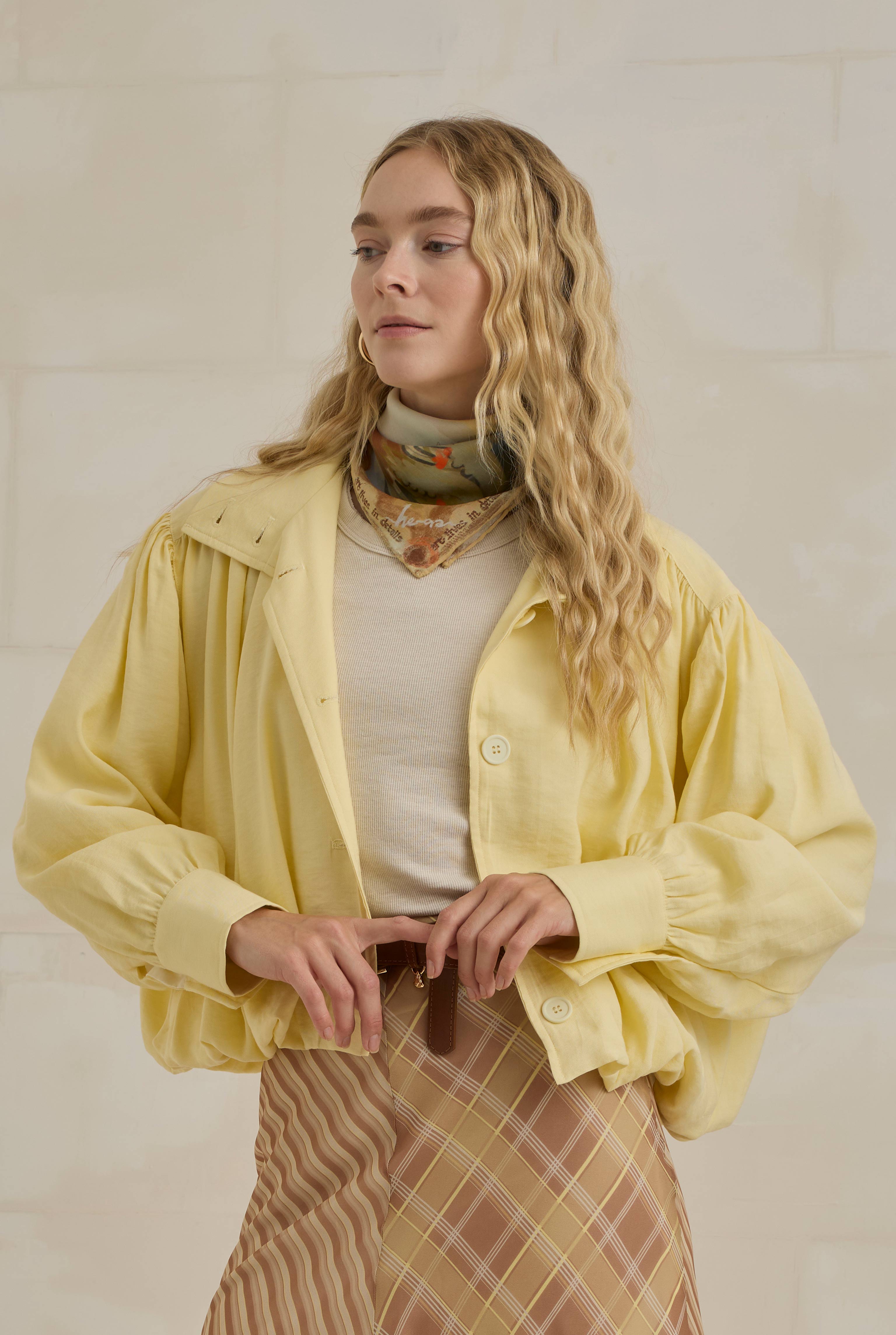 High Neck Bomber Jacket Soft Yellow - 3