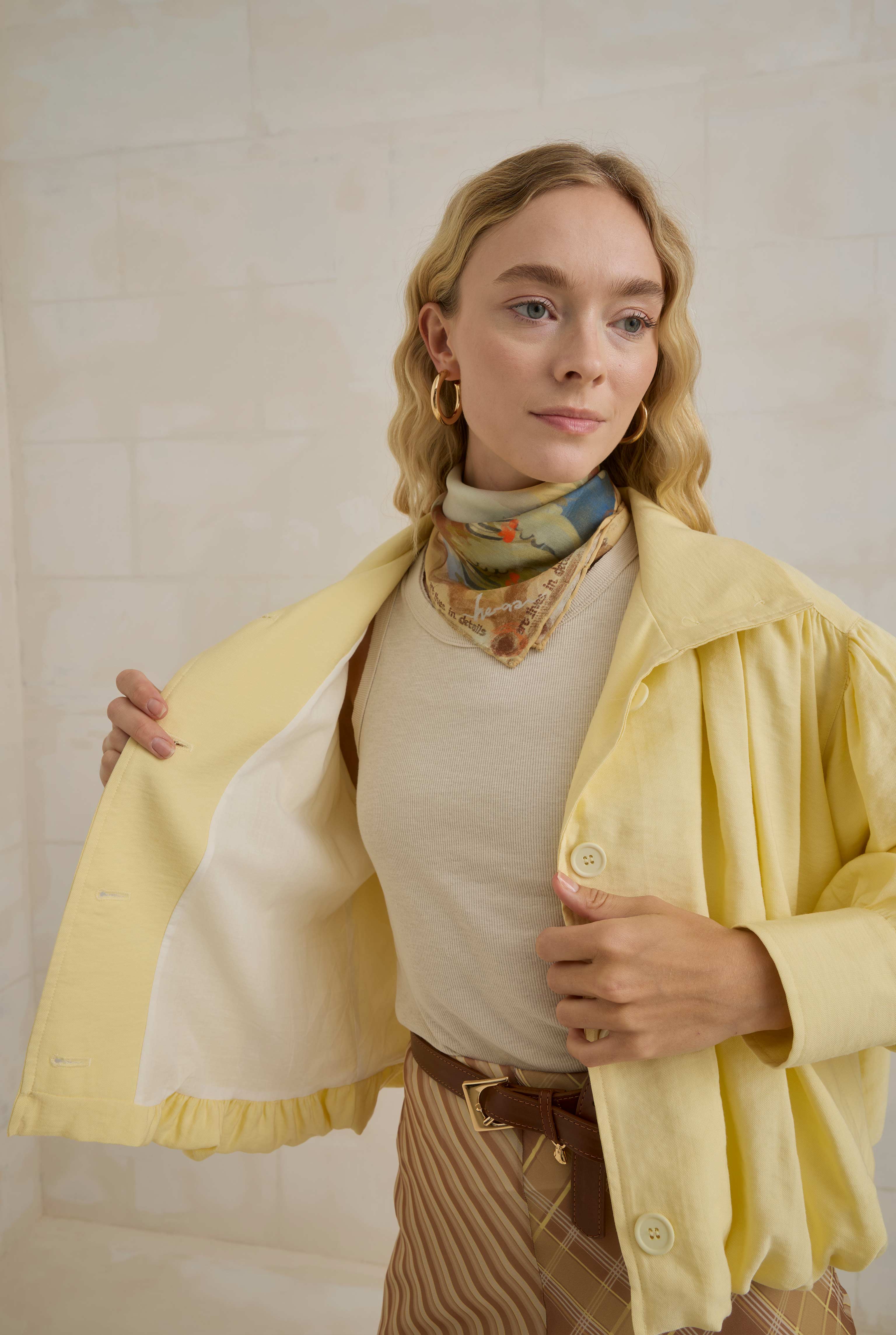 High Neck Bomber Jacket Soft Yellow - 5