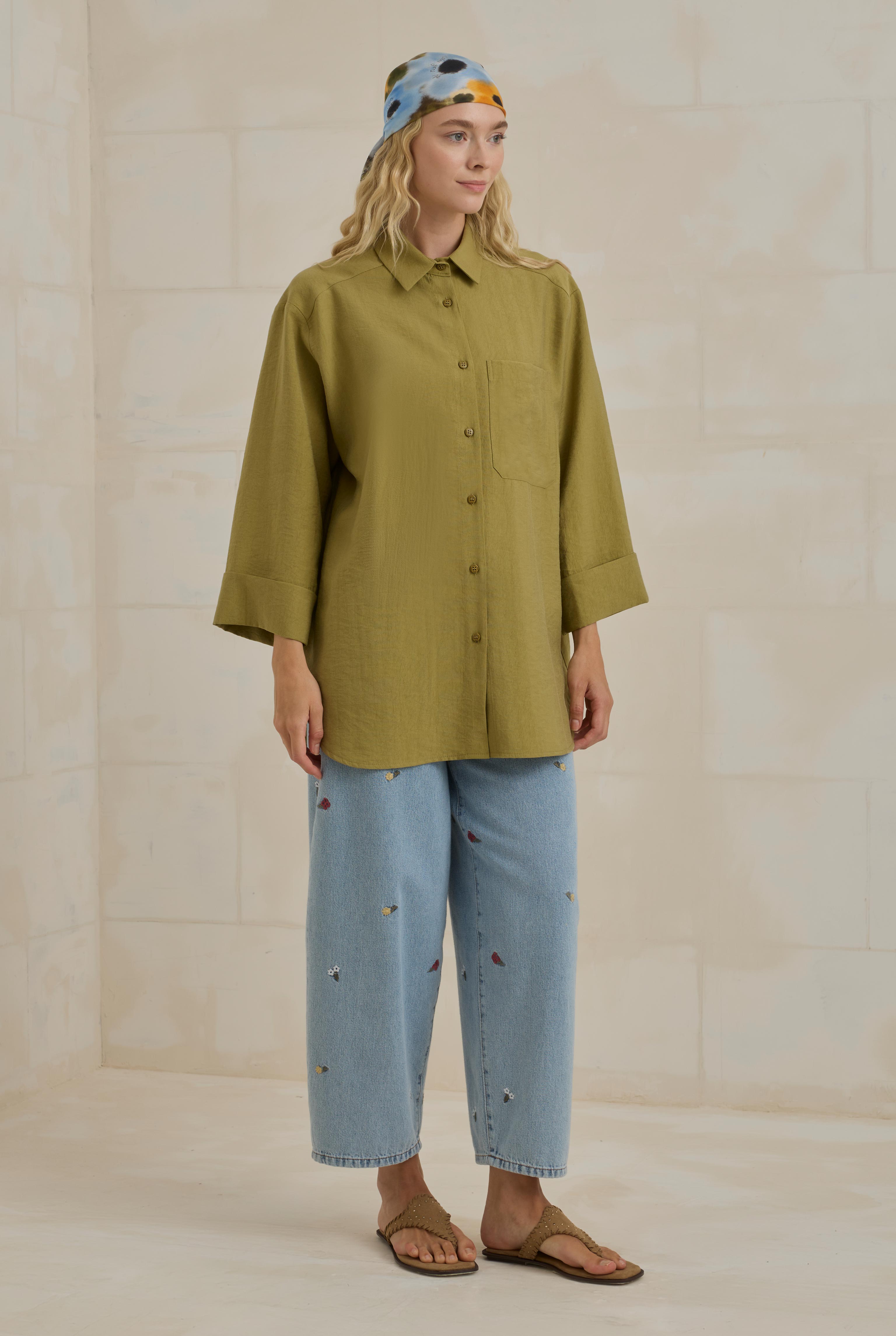 Tencel Oversize Shirt Oil Green - 2