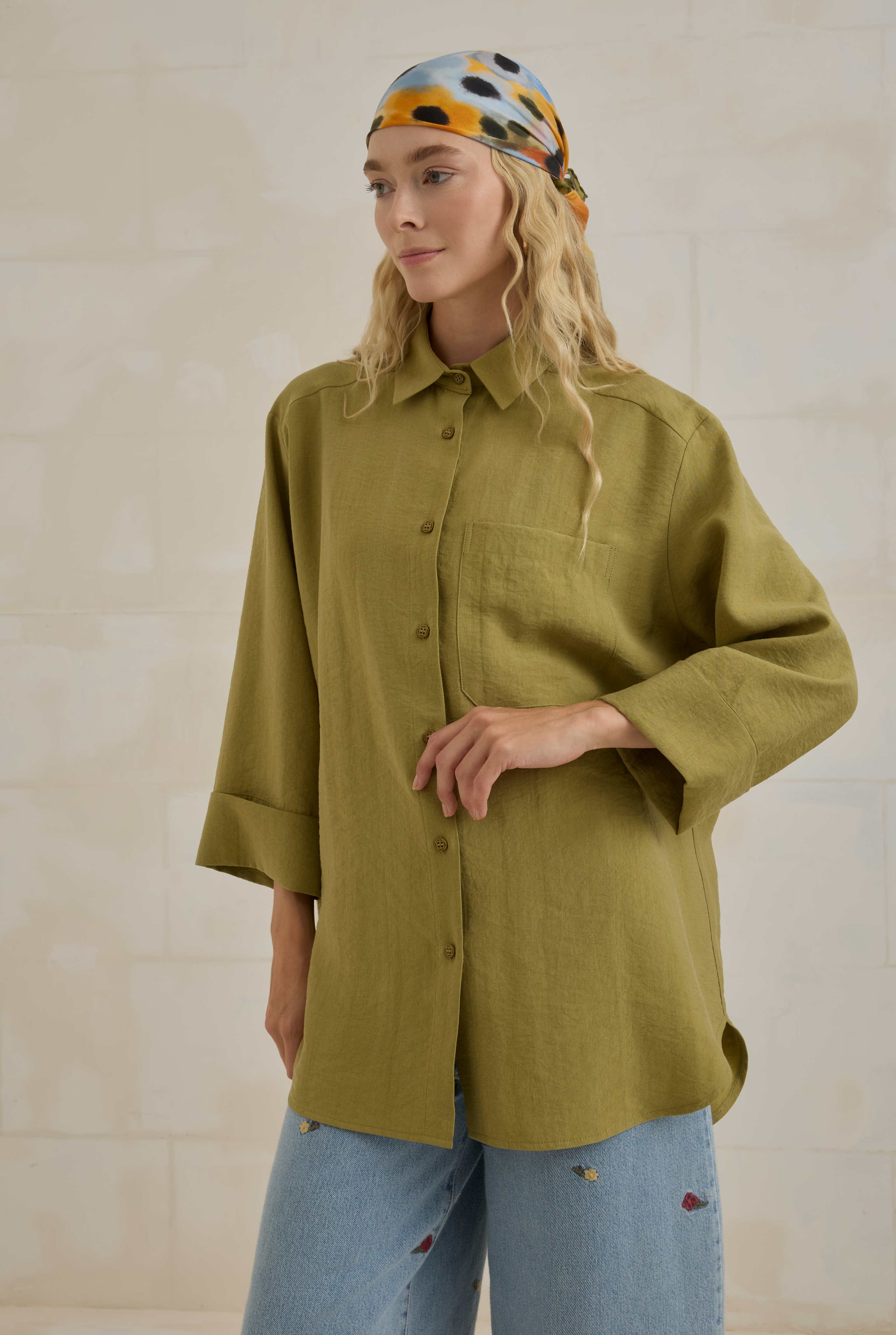 Tencel Oversize Shirt Oil Green - 3